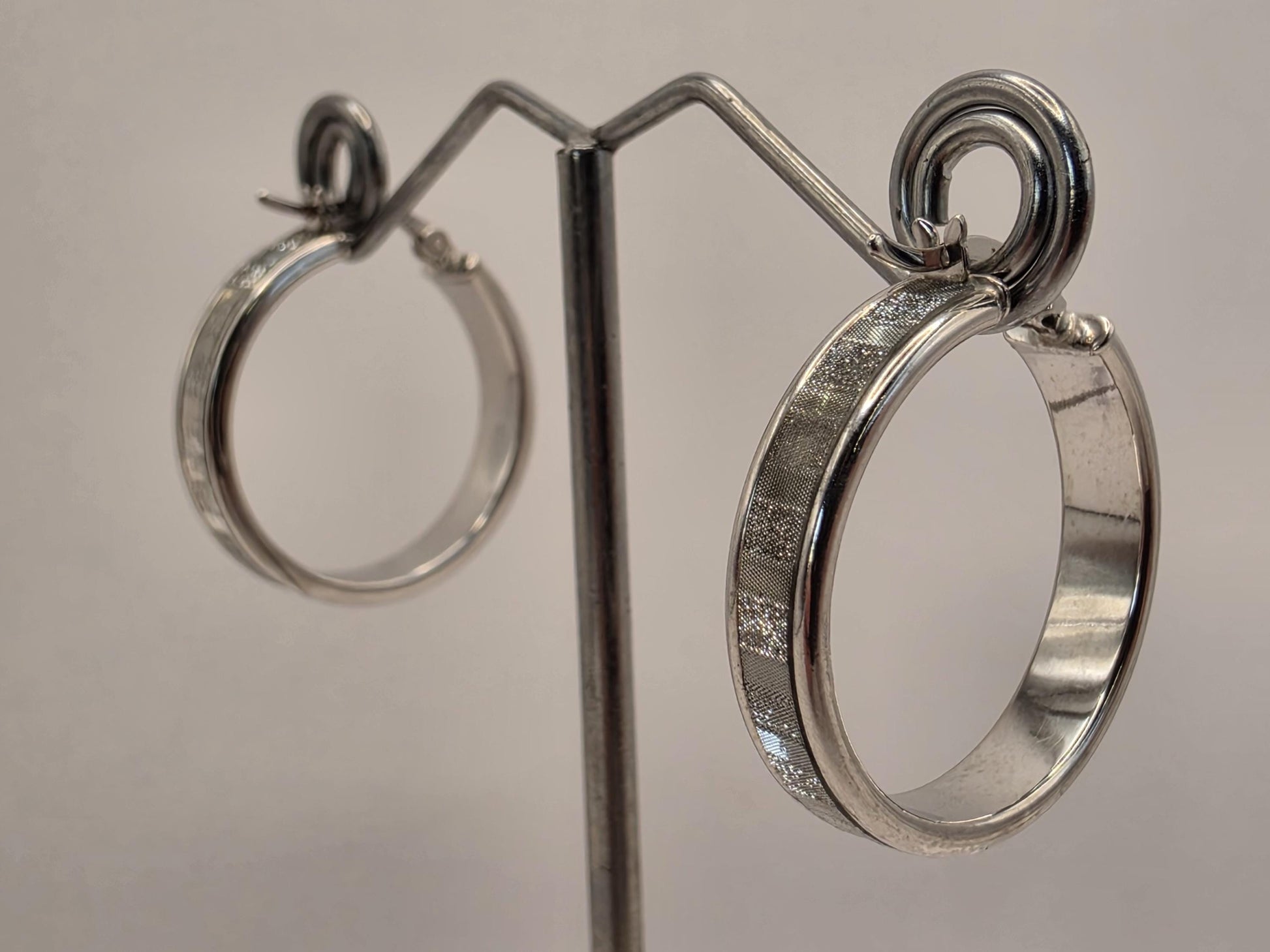 Sterling Silver Patterned Huggie Hoop Earrings | 925 Silver | 1 Inch | Textured Band Hoops | Womens Everyday Hoops