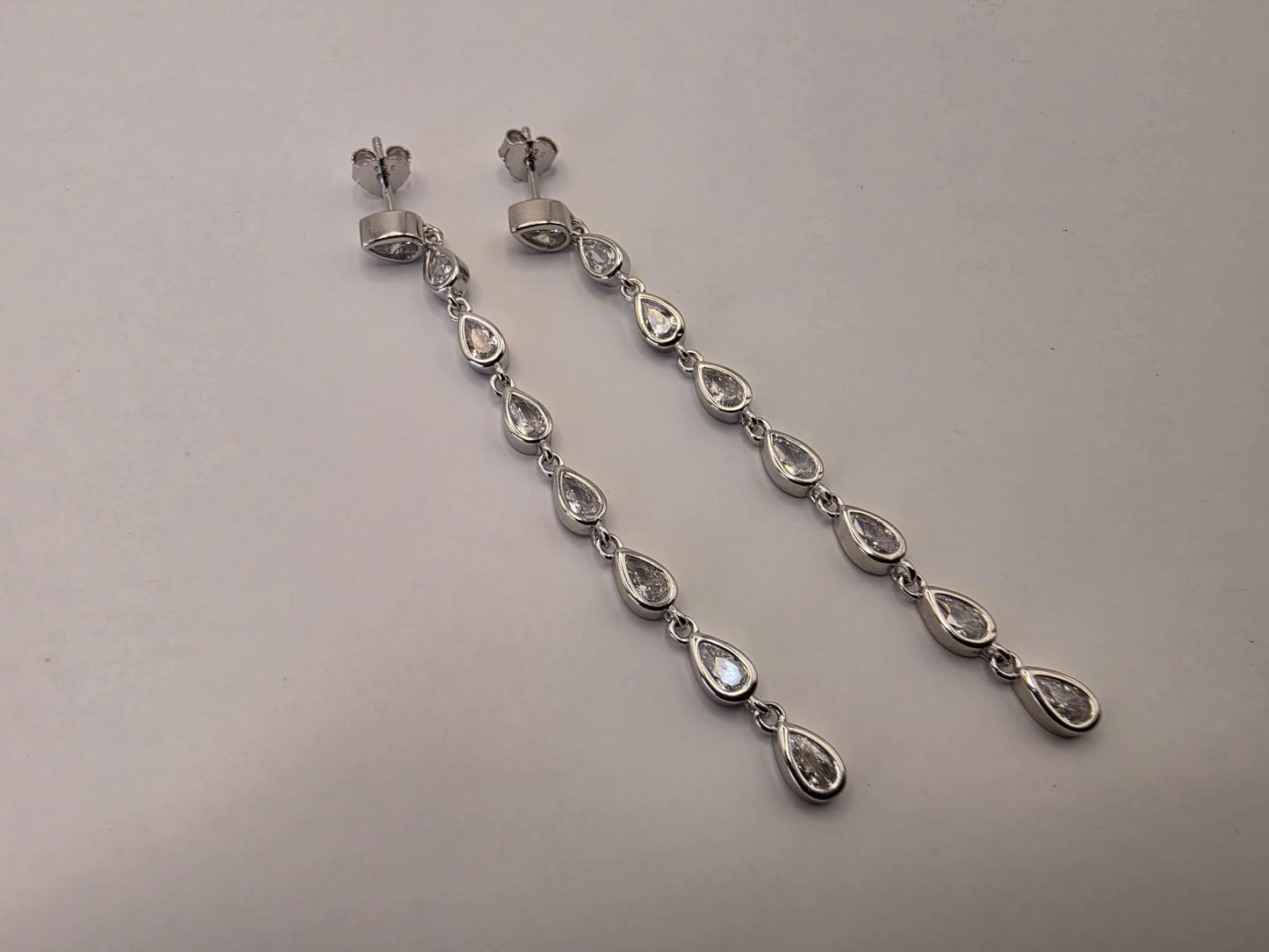 Sterling Silver CZ Drop Earrings | 925 Silver | 2.5 Inch | Teardrop Cubic Zirconia Dangle | Womens Linear Drop Earrings