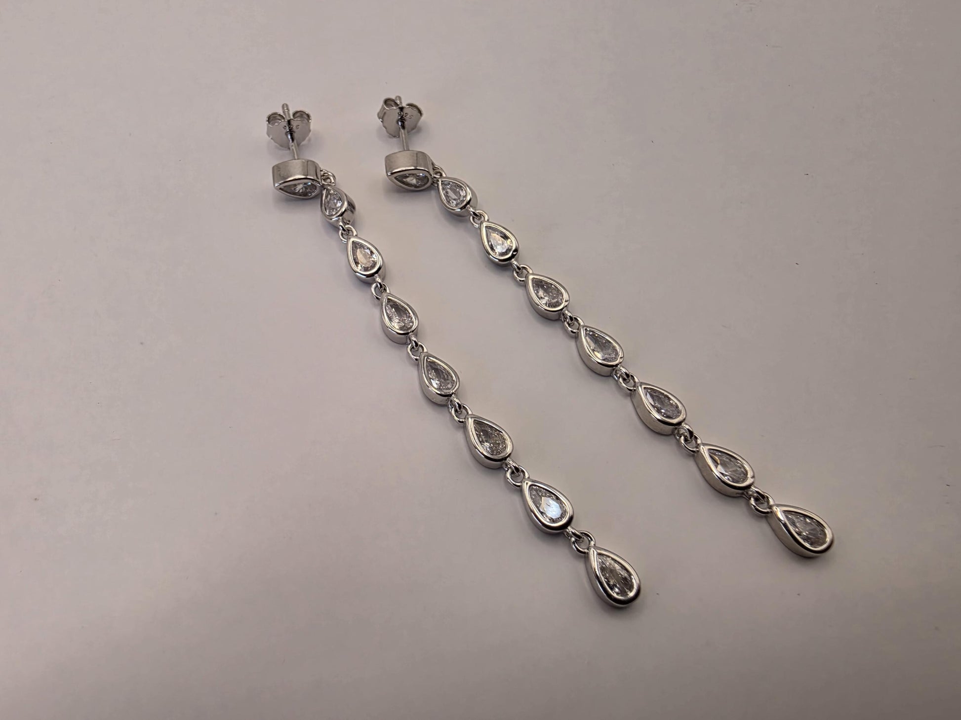 Sterling Silver CZ Drop Earrings | 925 Silver | 2.5 Inch | Teardrop Cubic Zirconia Dangle | Womens Linear Drop Earrings