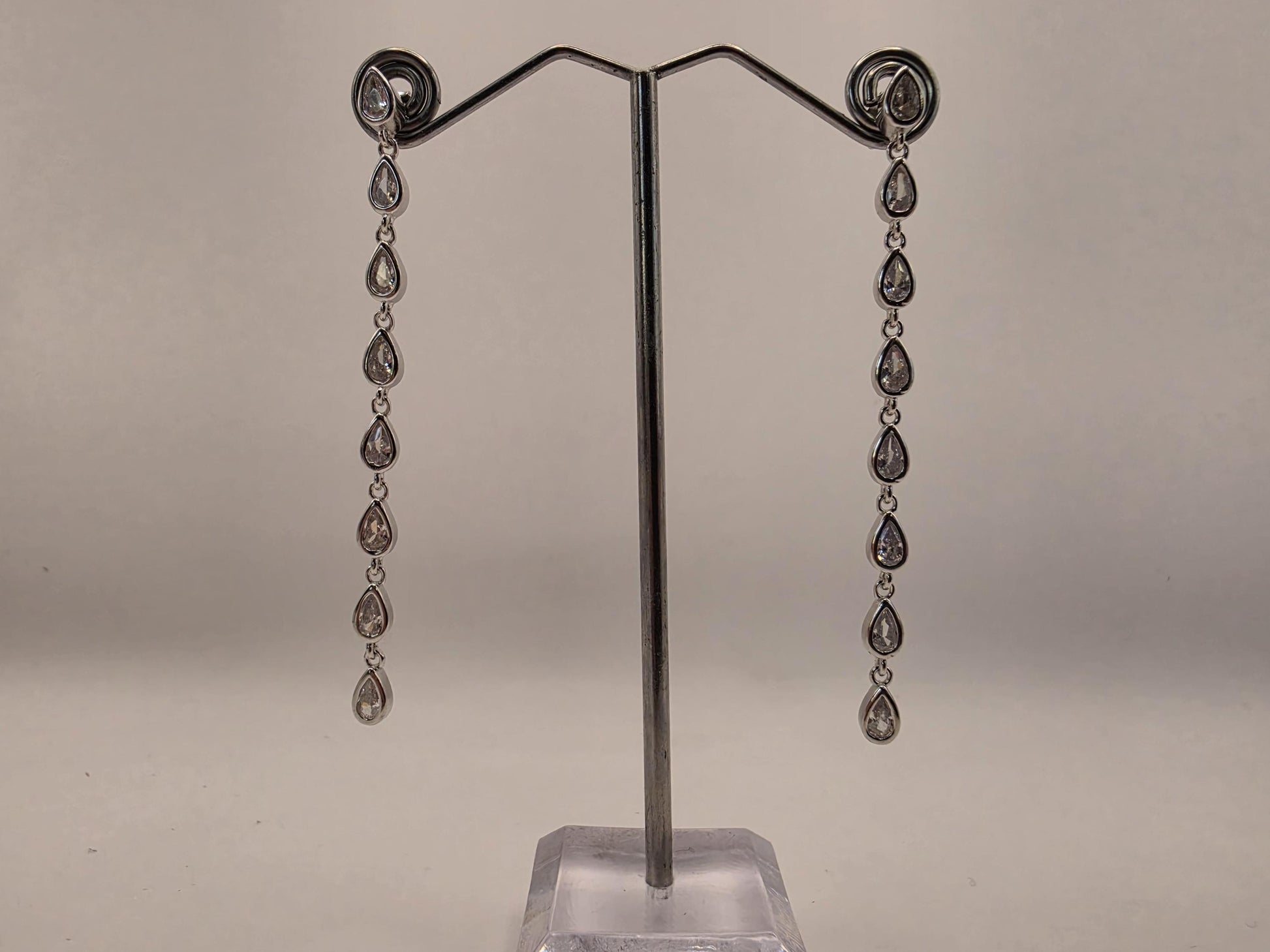 Sterling Silver CZ Drop Earrings | 925 Silver | 2.5 Inch | Teardrop Cubic Zirconia Dangle | Womens Linear Drop Earrings