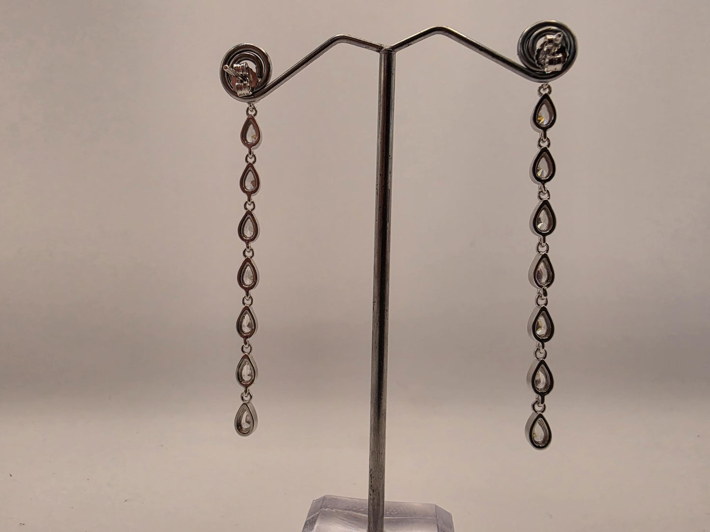 Sterling Silver CZ Drop Earrings | 925 Silver | 2.5 Inch | Teardrop Cubic Zirconia Dangle | Womens Linear Drop Earrings