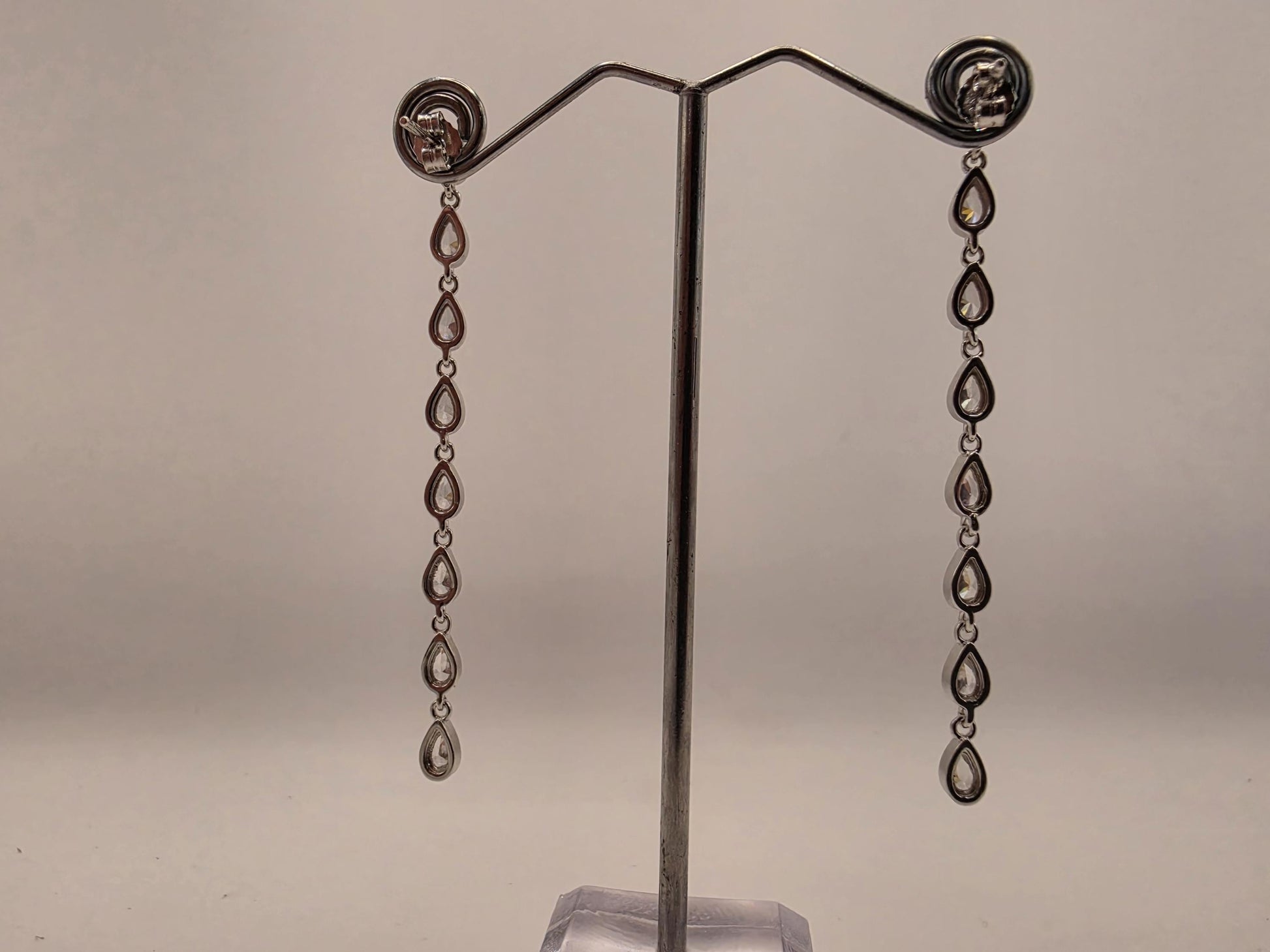 Sterling Silver CZ Drop Earrings | 925 Silver | 2.5 Inch | Teardrop Cubic Zirconia Dangle | Womens Linear Drop Earrings