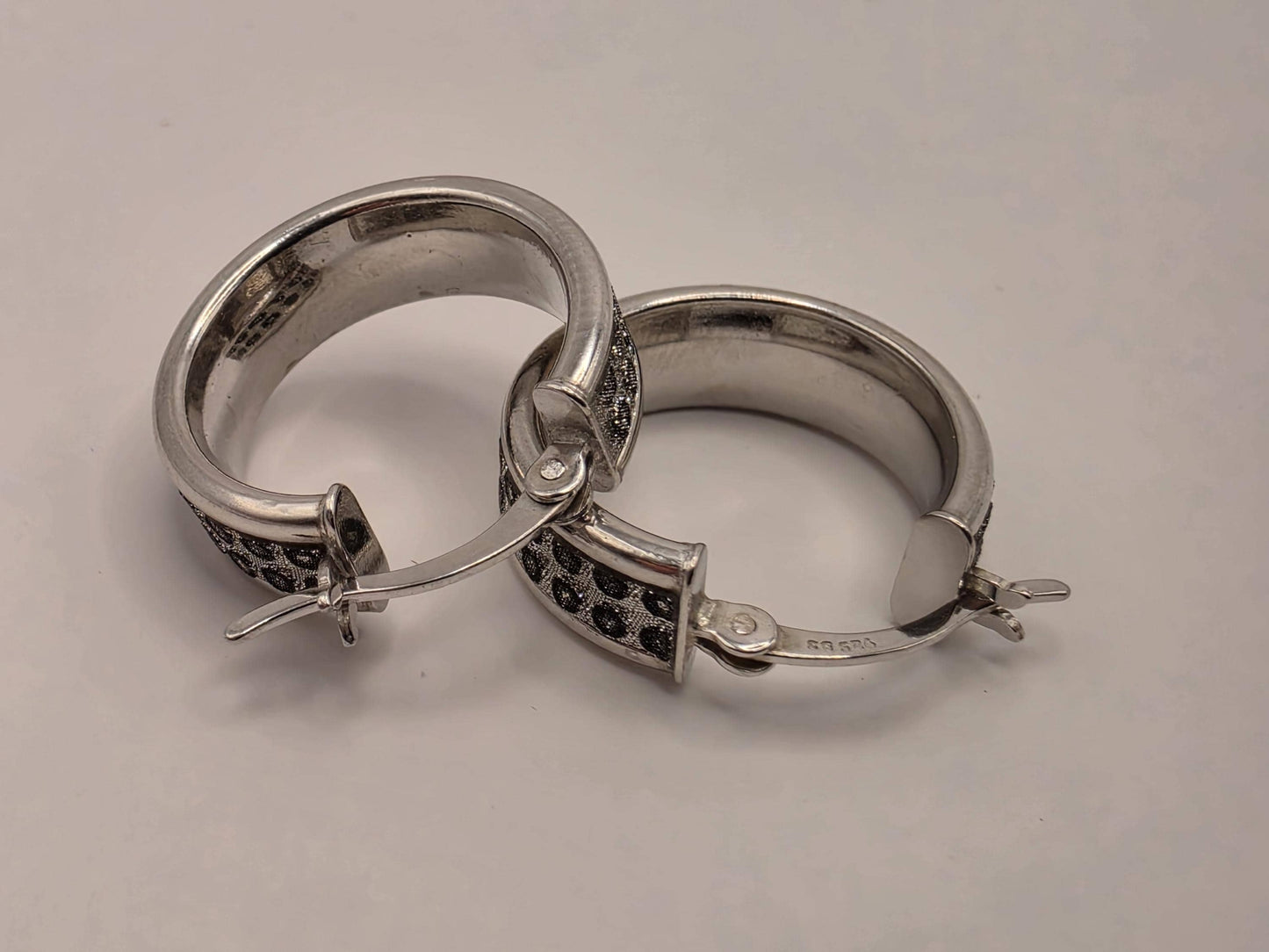 Sterling Silver Wide Huggie Hoop Earrings | 925 Silver | .75 Inch | Textured Dot Band Hoops | Womens Chunky Huggies