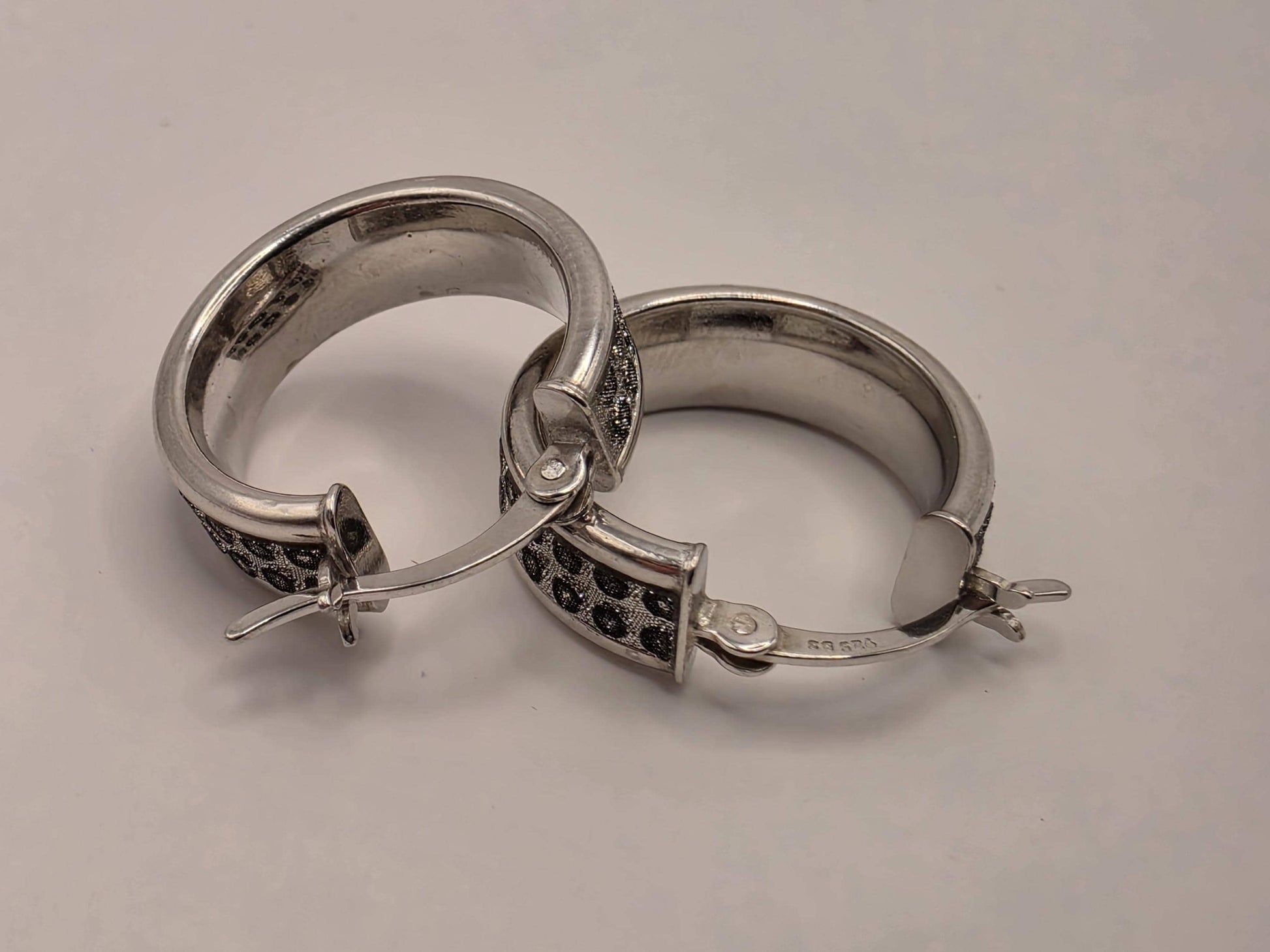 Sterling Silver Wide Huggie Hoop Earrings | 925 Silver | .75 Inch | Textured Dot Band Hoops | Womens Chunky Huggies