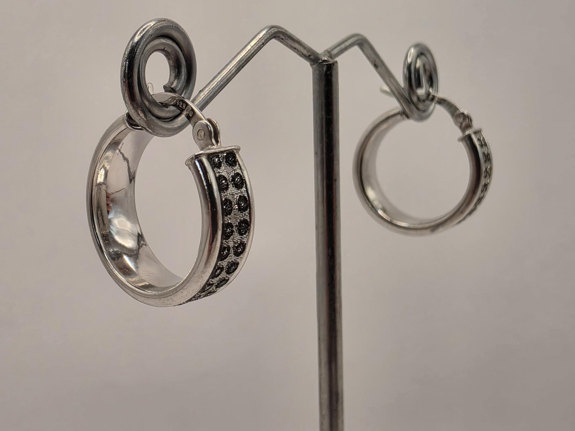 Sterling Silver Wide Huggie Hoop Earrings | 925 Silver | .75 Inch | Textured Dot Band Hoops | Womens Chunky Huggies