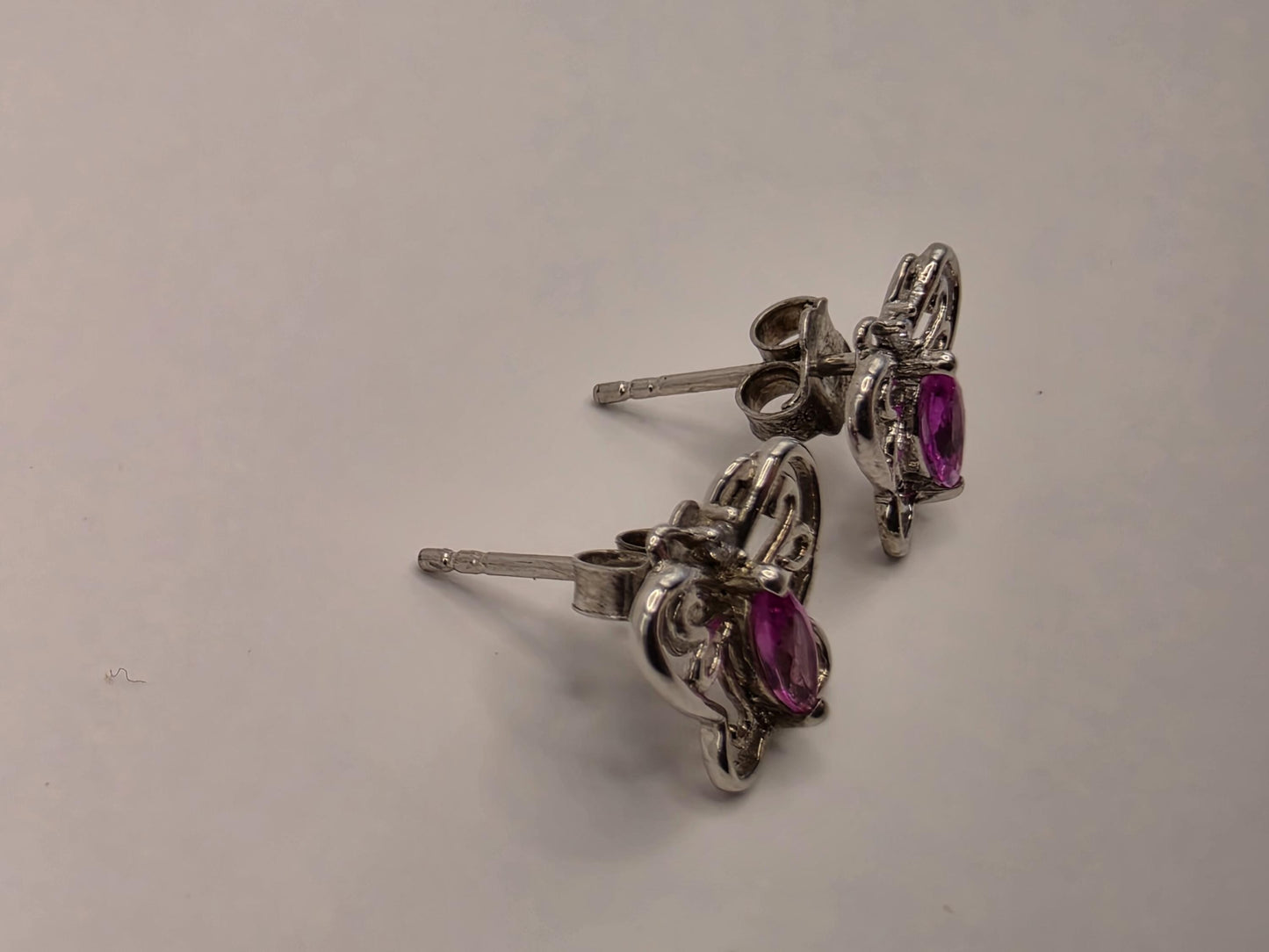 Sterling Silver Butterfly Stud Earrings | 925 Silver | Pink CZ | Filigree Butterfly Studs | Womens Dainty Stud Earrings