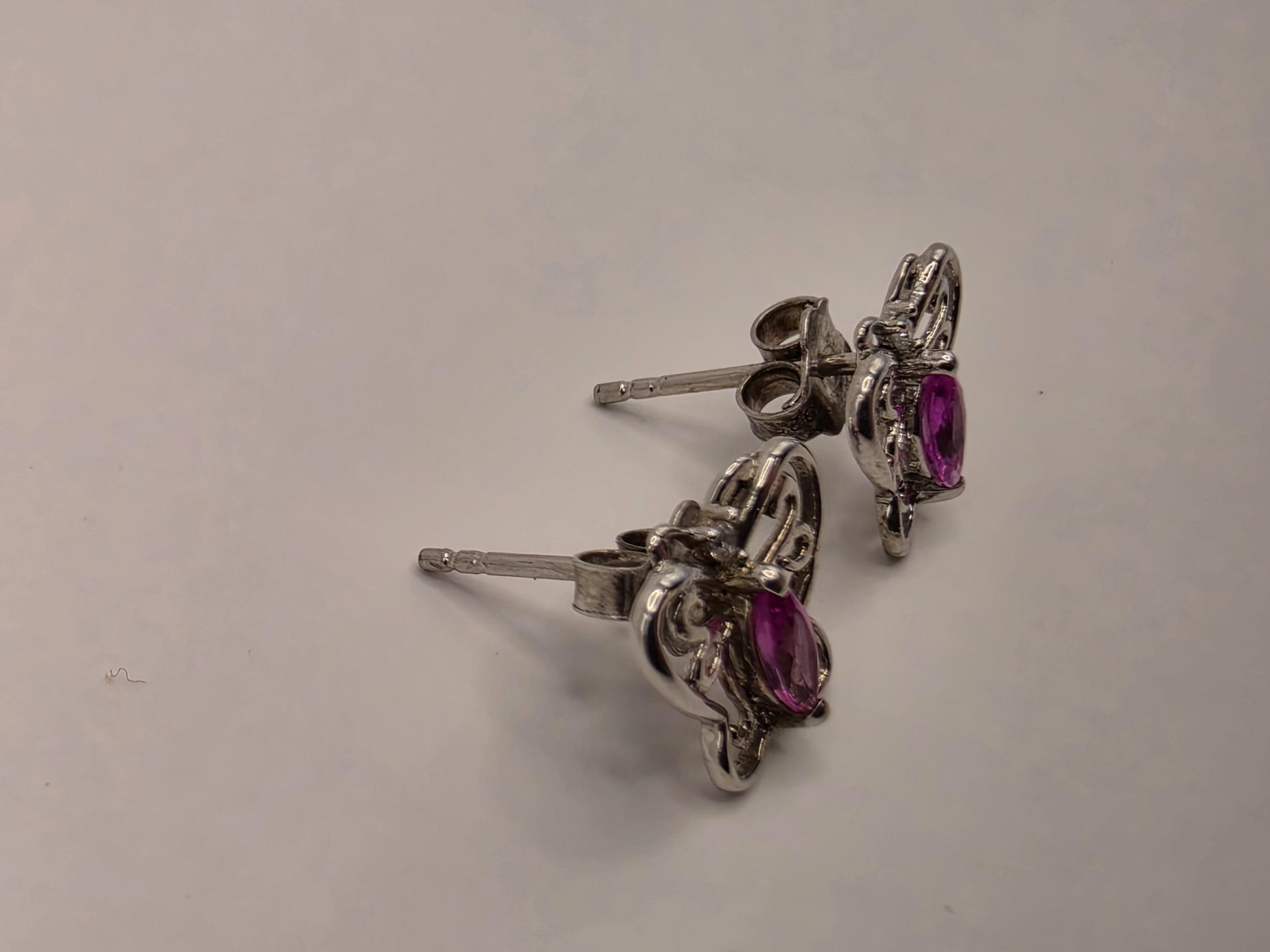 Sterling Silver Butterfly Stud Earrings | 925 Silver | Pink CZ | Filigree Butterfly Studs | Womens Dainty Stud Earrings