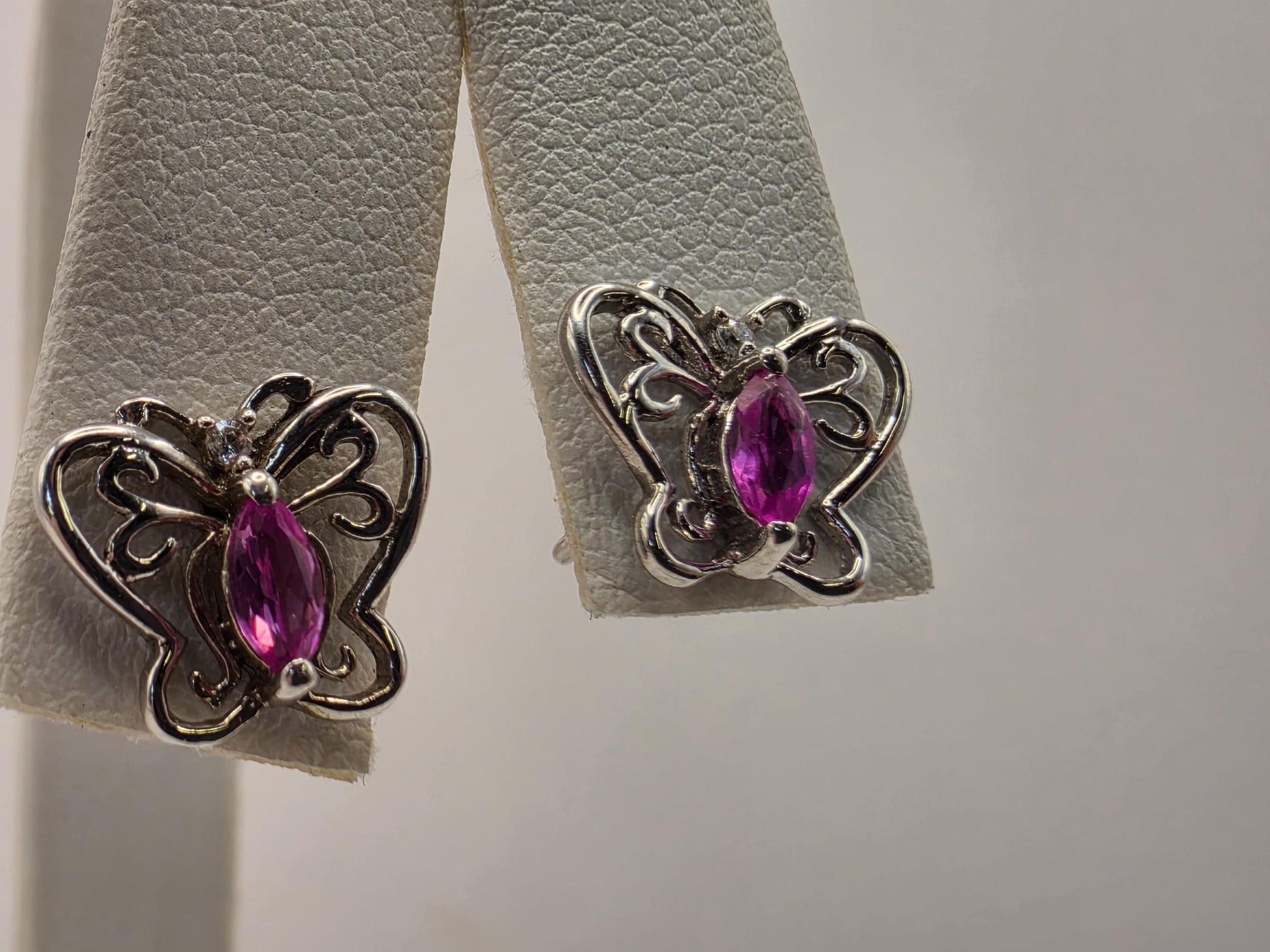 Sterling Silver Butterfly Stud Earrings | 925 Silver | Pink CZ | Filigree Butterfly Studs | Womens Dainty Stud Earrings