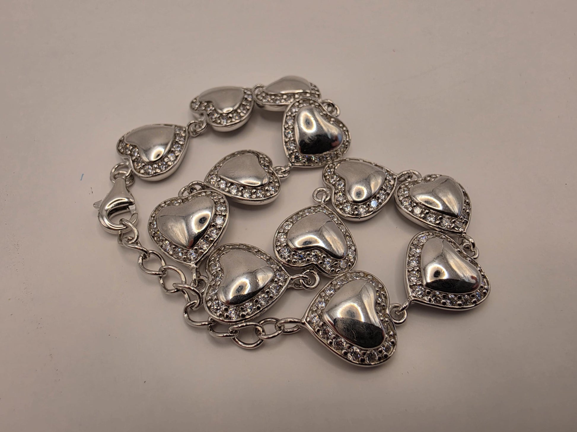 Sterling Silver Heart Bracelet | 925 Silver | 8.5 Inch | CZ Halo Puffed Hearts | Womens Romantic Link Bracelet