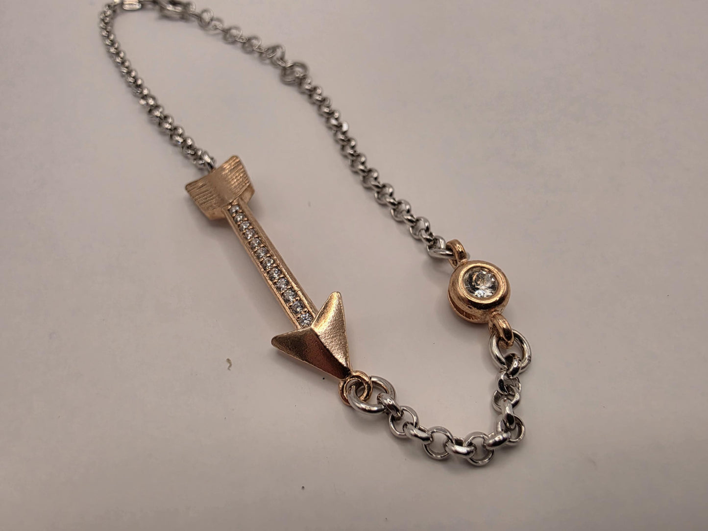 Sterling Silver Arrow Bracelet | 925 Silver | Two Tone Rose Gold Accent | 8.5 Inch | CZ Station | Womens Dainty Bracelet