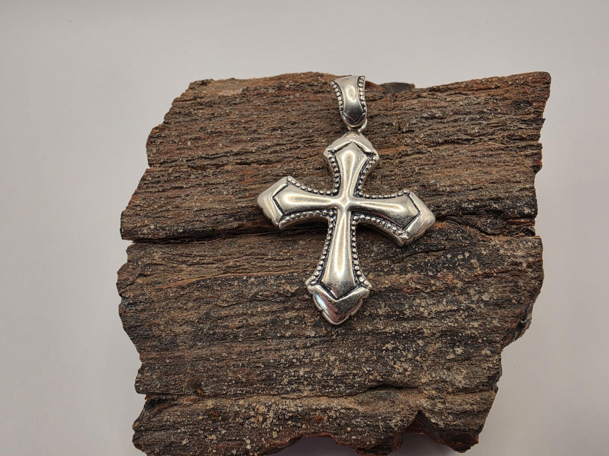 Sterling Silver Gothic Cross Pendant | 925 Silver | Beaded Budded Cross | 1.5 Inch | Mens Womens Faith Jewelry Pendant