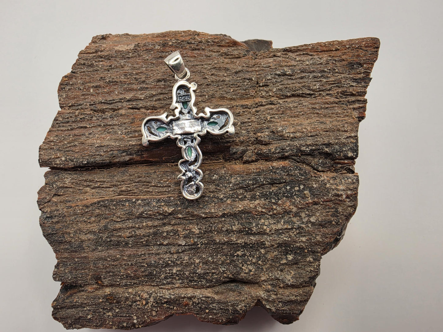 Sterling Silver Turquoise Cross Pendant | 925 Silver | Scroll Filigree Design | 1.25 Inch | Womens Faith Jewelry Pendant