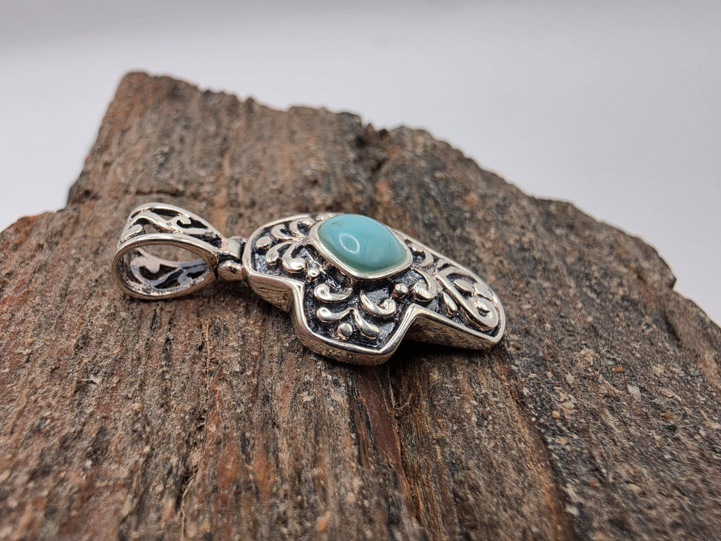 Sterling Silver Turquoise Cross Pendant | 925 Silver | Filigree Scrollwork | 1 Inch | Womens Dainty Faith Jewelry Pendant