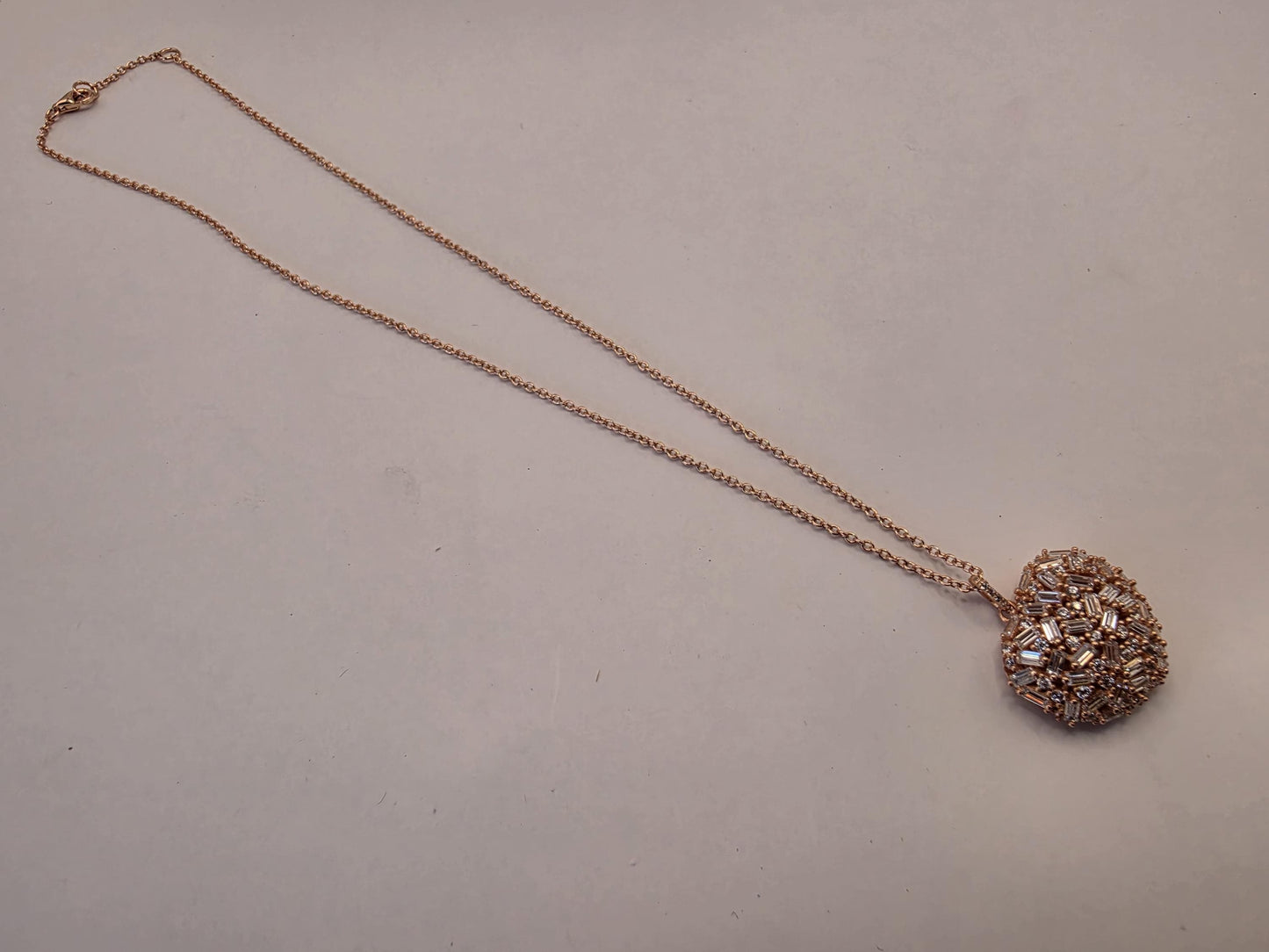 Rose Gold Plated Baguette CZ Pendant Necklace | 925 Silver | Cluster Disc | 16.5 Inch | Womens Sparkle Pendant Gift