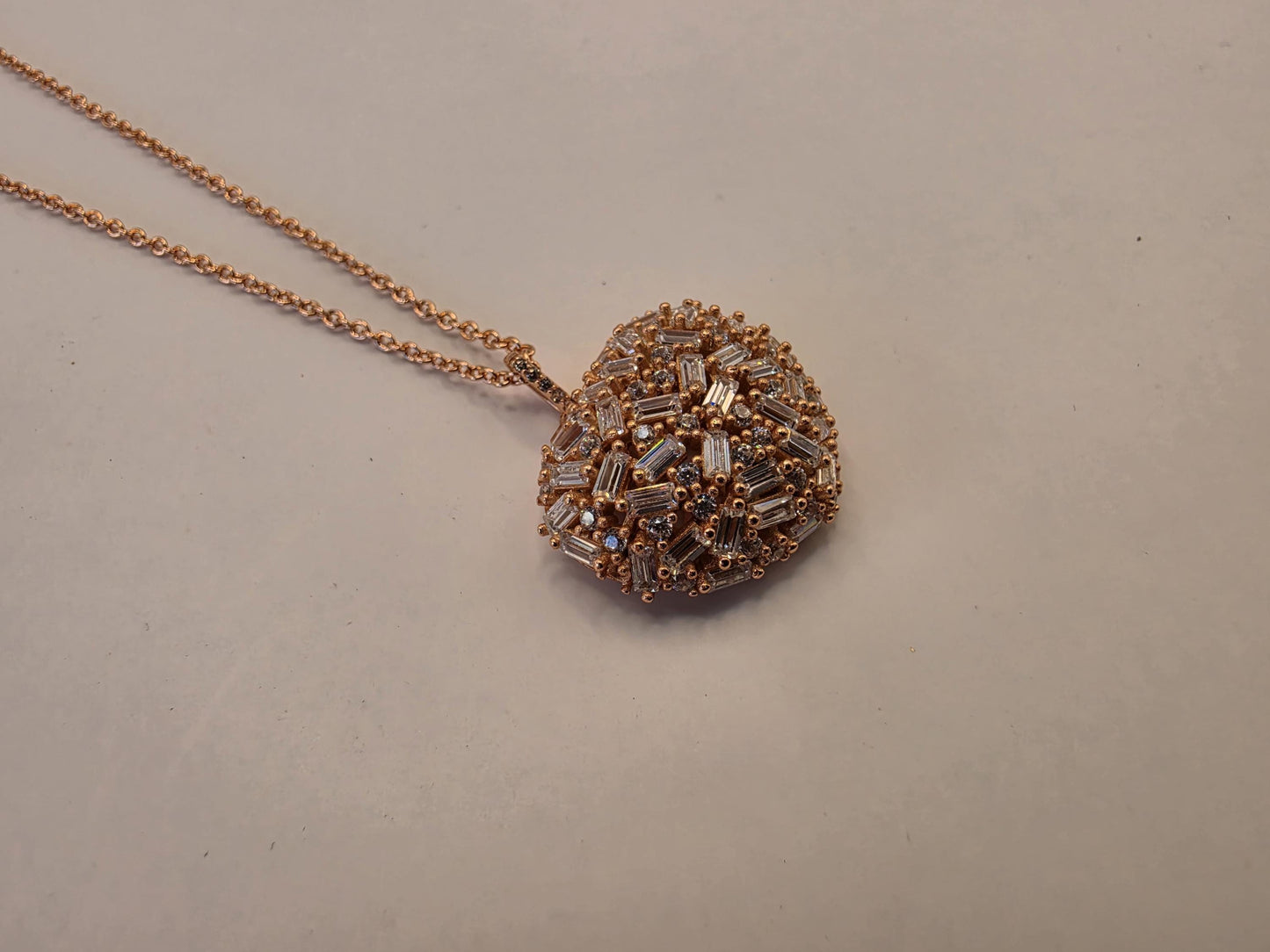 Rose Gold Plated Baguette CZ Pendant Necklace | 925 Silver | Cluster Disc | 16.5 Inch | Womens Sparkle Pendant Gift