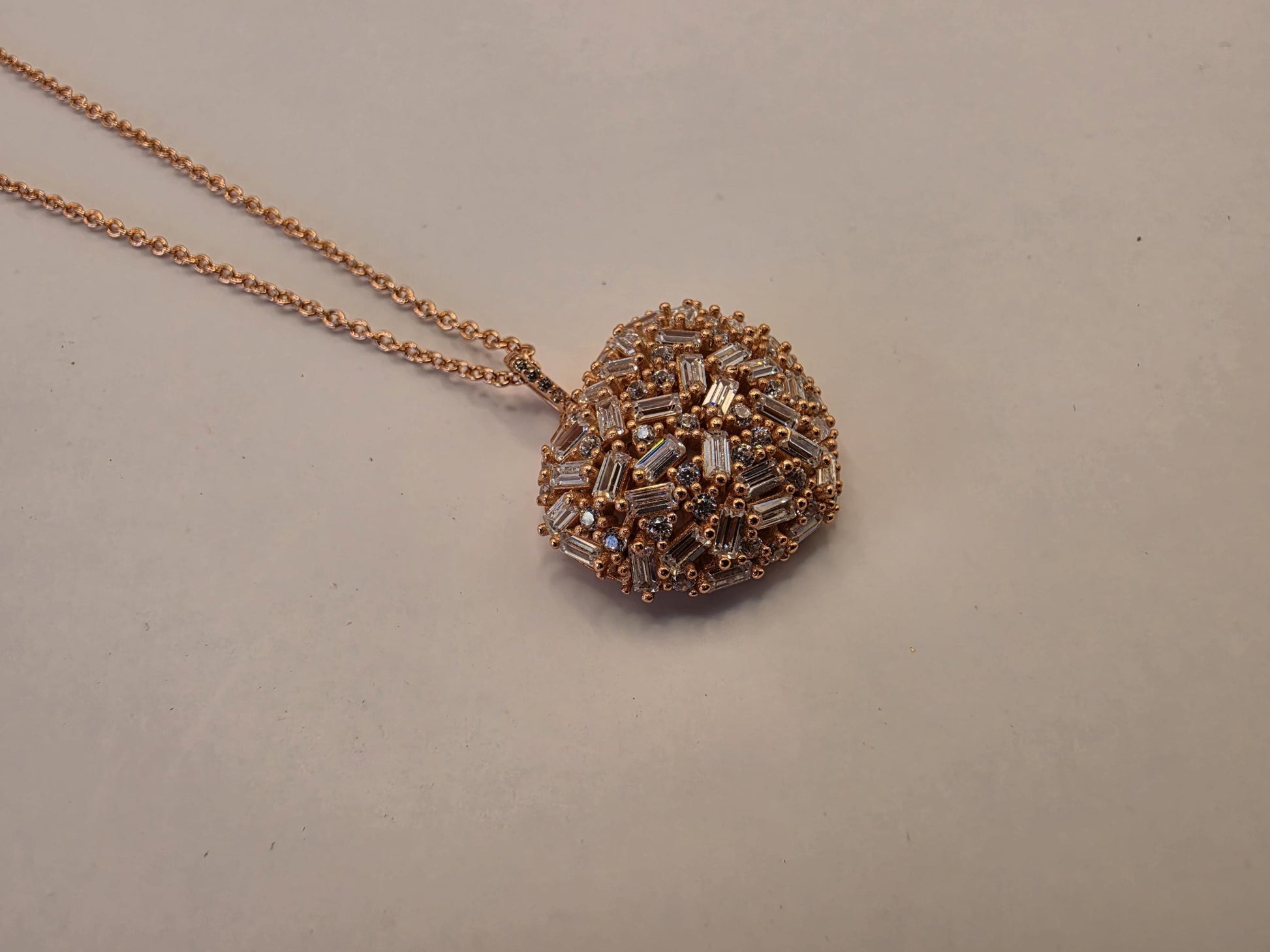 Rose Gold Plated Baguette CZ Pendant Necklace | 925 Silver | Cluster Disc | 16.5 Inch | Womens Sparkle Pendant Gift