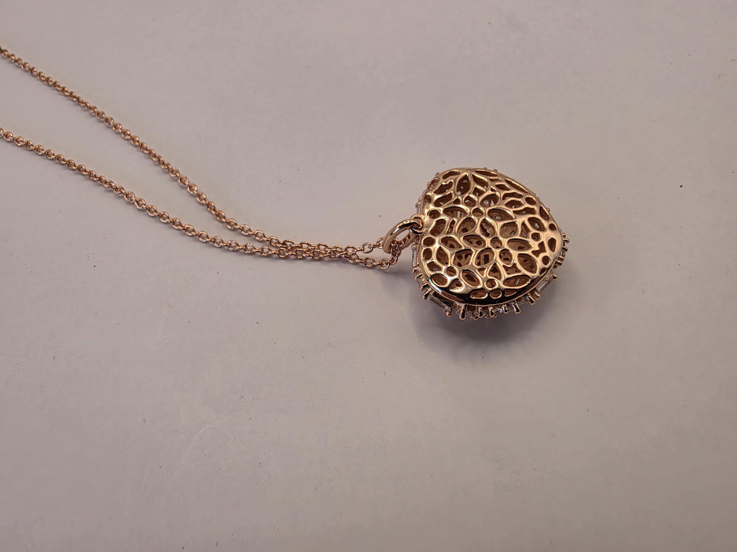 Rose Gold Plated Baguette CZ Pendant Necklace | 925 Silver | Cluster Disc | 16.5 Inch | Womens Sparkle Pendant Gift