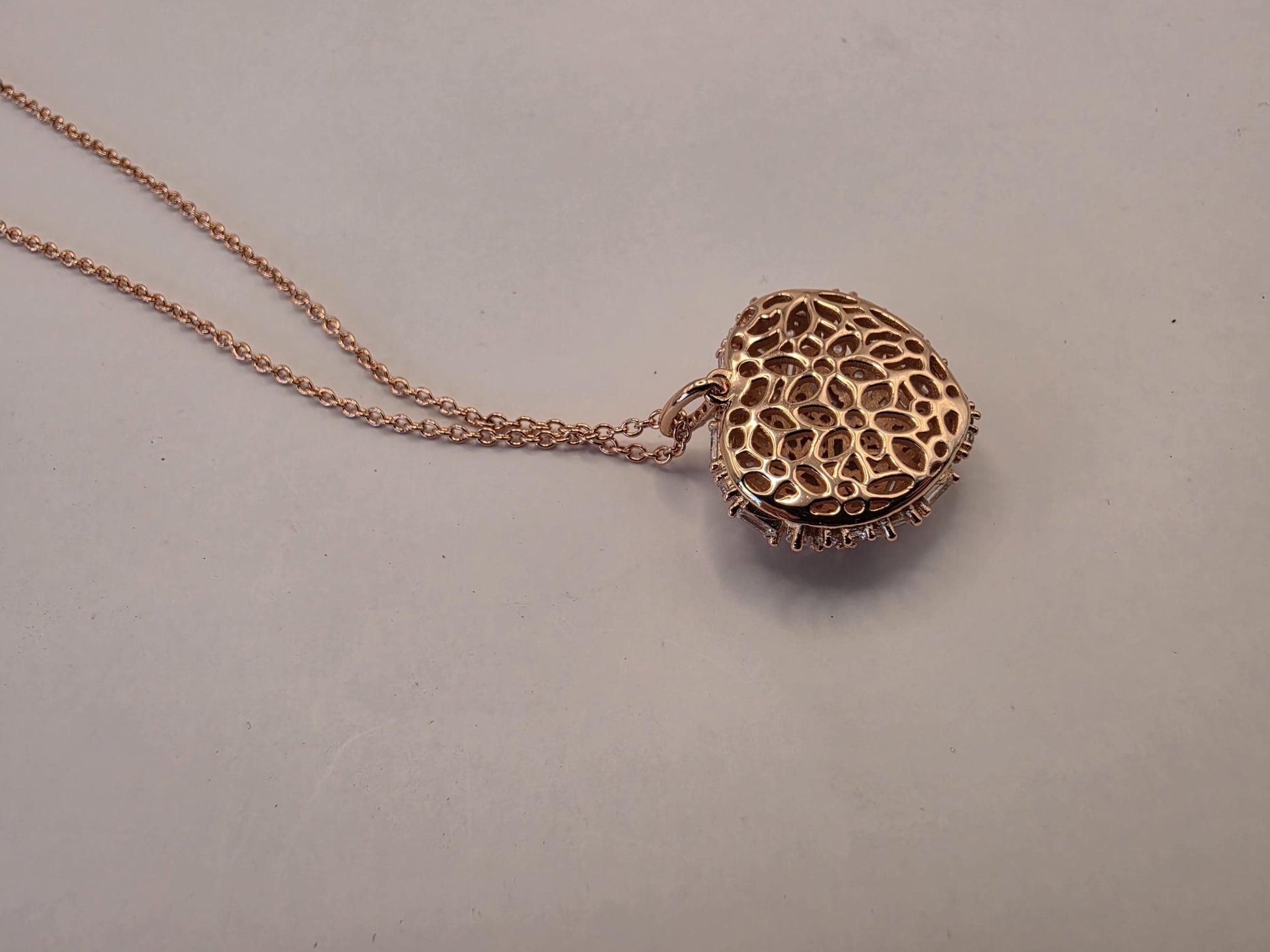 Rose Gold Plated Baguette CZ Pendant Necklace | 925 Silver | Cluster Disc | 16.5 Inch | Womens Sparkle Pendant Gift