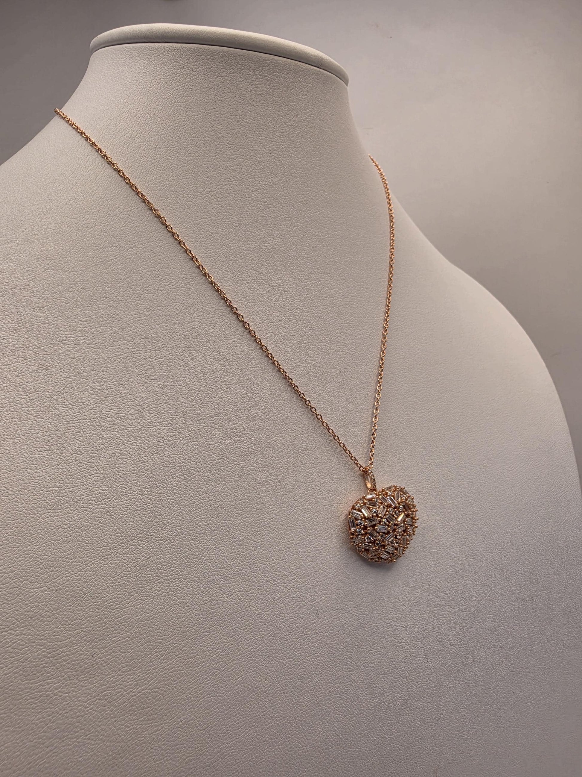 Rose Gold Plated Baguette CZ Pendant Necklace | 925 Silver | Cluster Disc | 16.5 Inch | Womens Sparkle Pendant Gift