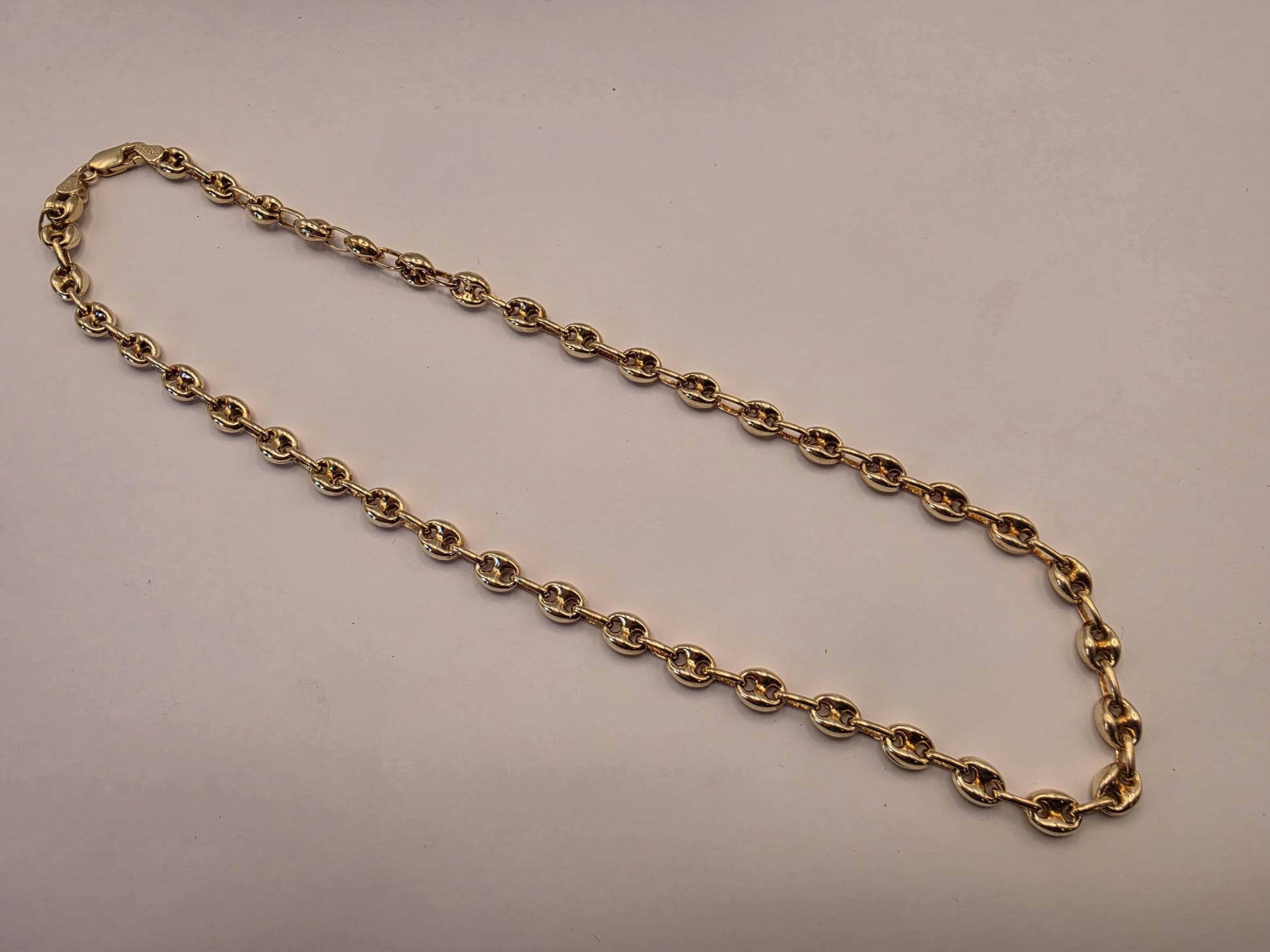 Gold Plated Mariner Chain Necklace | 925 Silver | 18 Inch | 6mm | Puffed Anchor Link | Mens Womens Unisex Gold Chain