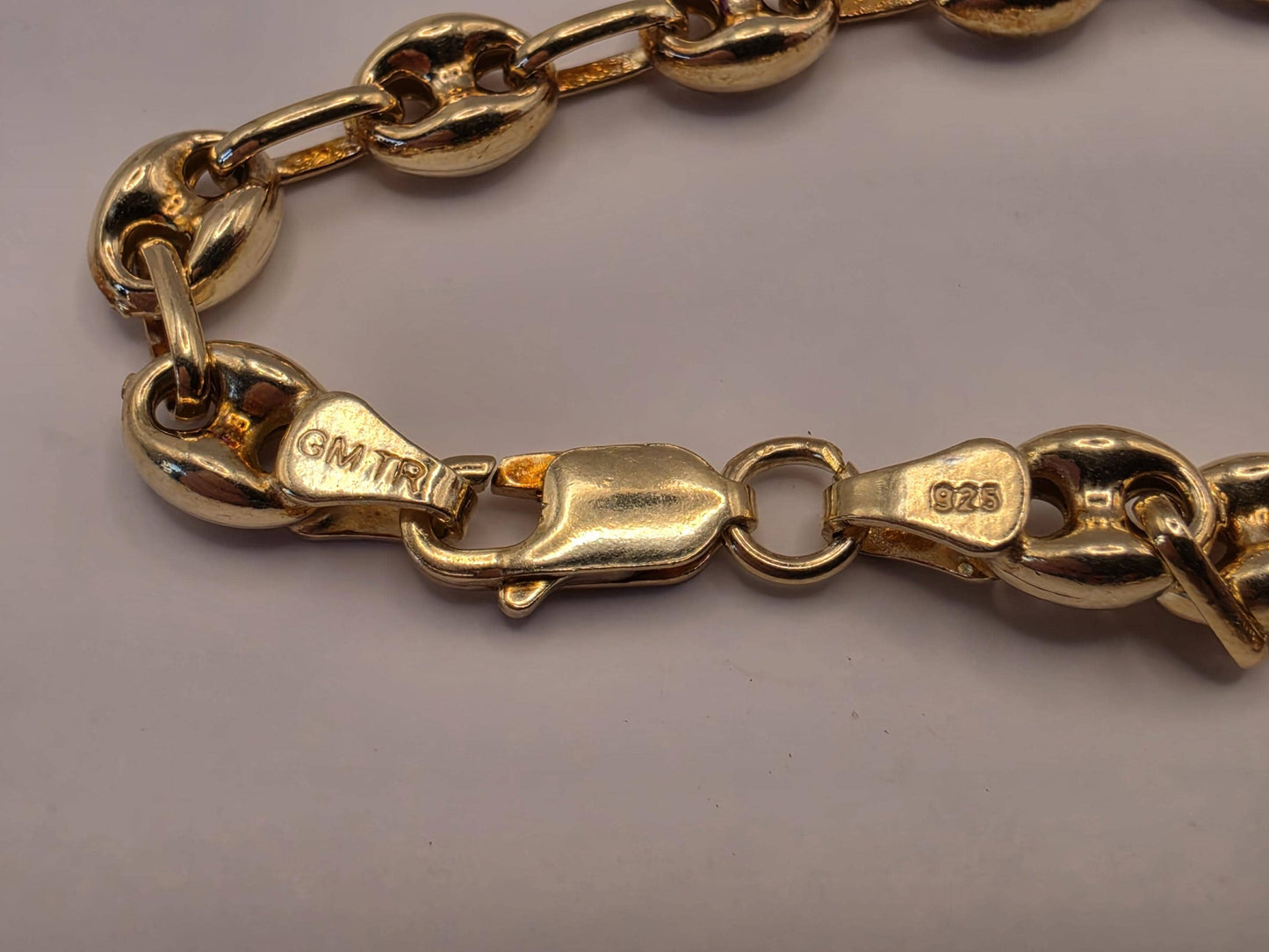 Gold Plated Mariner Chain Necklace | 925 Silver | 18 Inch | 6mm | Puffed Anchor Link | Mens Womens Unisex Gold Chain