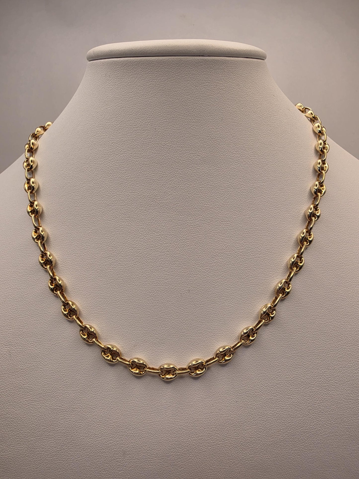 Gold Plated Mariner Chain Necklace | 925 Silver | 18 Inch | 6mm | Puffed Anchor Link | Mens Womens Unisex Gold Chain