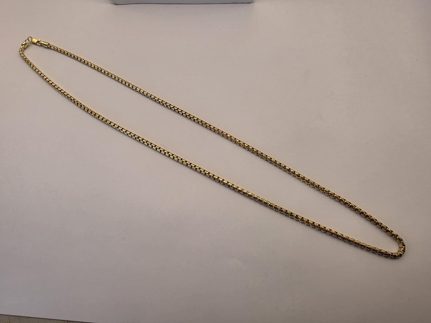 Gold Plated Box Chain Necklace | 925 Silver | 26 Inch | 3.67mm | Rounded Box Link | Mens Womens Unisex Long Gold Chain