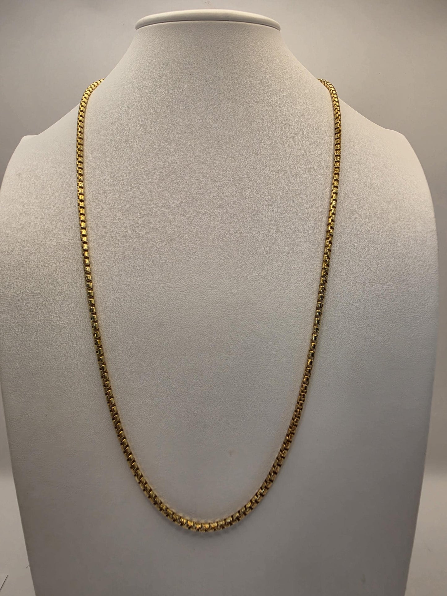 Gold Plated Box Chain Necklace | 925 Silver | 26 Inch | 3.67mm | Rounded Box Link | Mens Womens Unisex Long Gold Chain