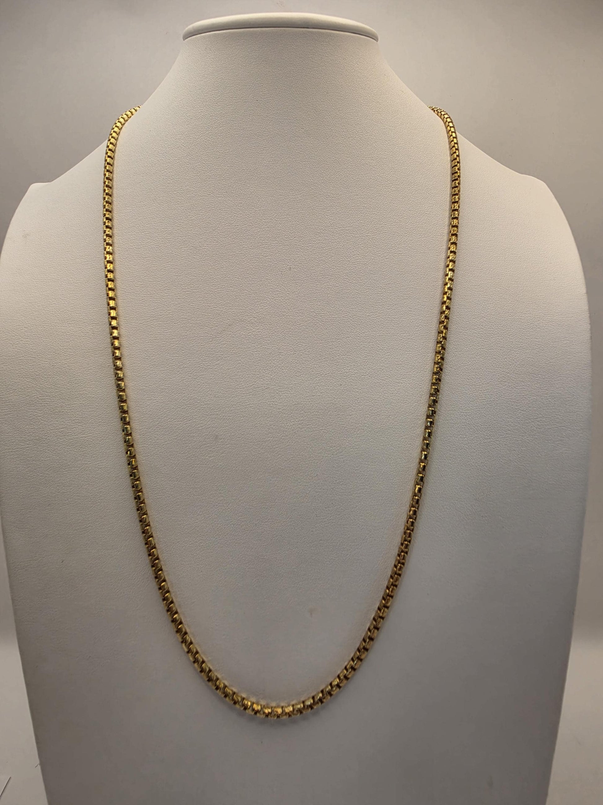 Gold Plated Box Chain Necklace | 925 Silver | 26 Inch | 3.67mm | Rounded Box Link | Mens Womens Unisex Long Gold Chain