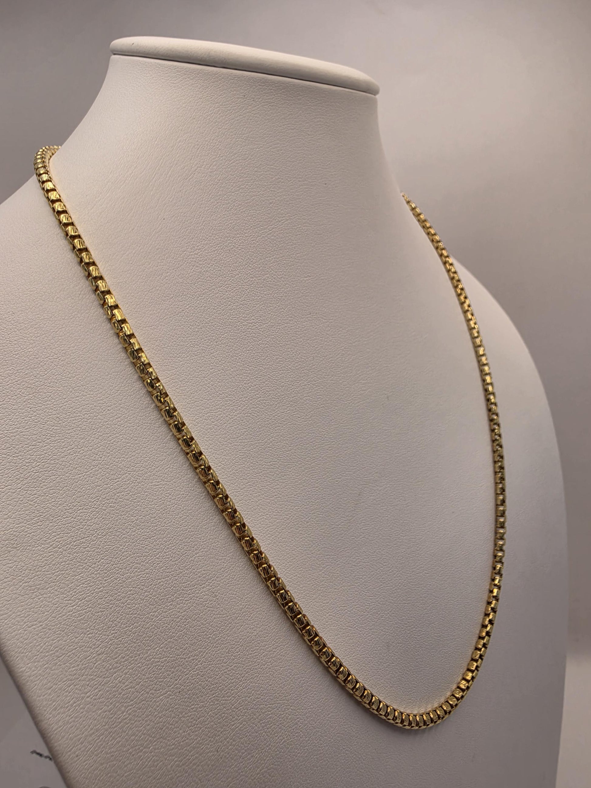 Gold Plated Box Chain Necklace | 925 Silver | 22 Inch | 3.67mm | Rounded Box Link | Mens Womens Unisex Gold Chain