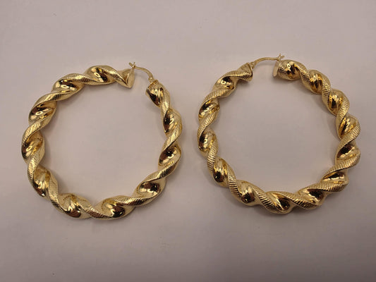 Gold Plated Twisted Hoop Earrings | 925 Silver | 2 Inch | Chunky Twisted Rope Hoops | Womens Statement Gold Hoops