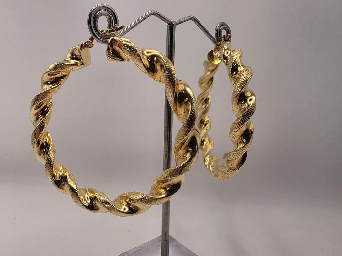Gold Plated Twisted Hoop Earrings | 925 Silver | 2 Inch | Chunky Twisted Rope Hoops | Womens Statement Gold Hoops