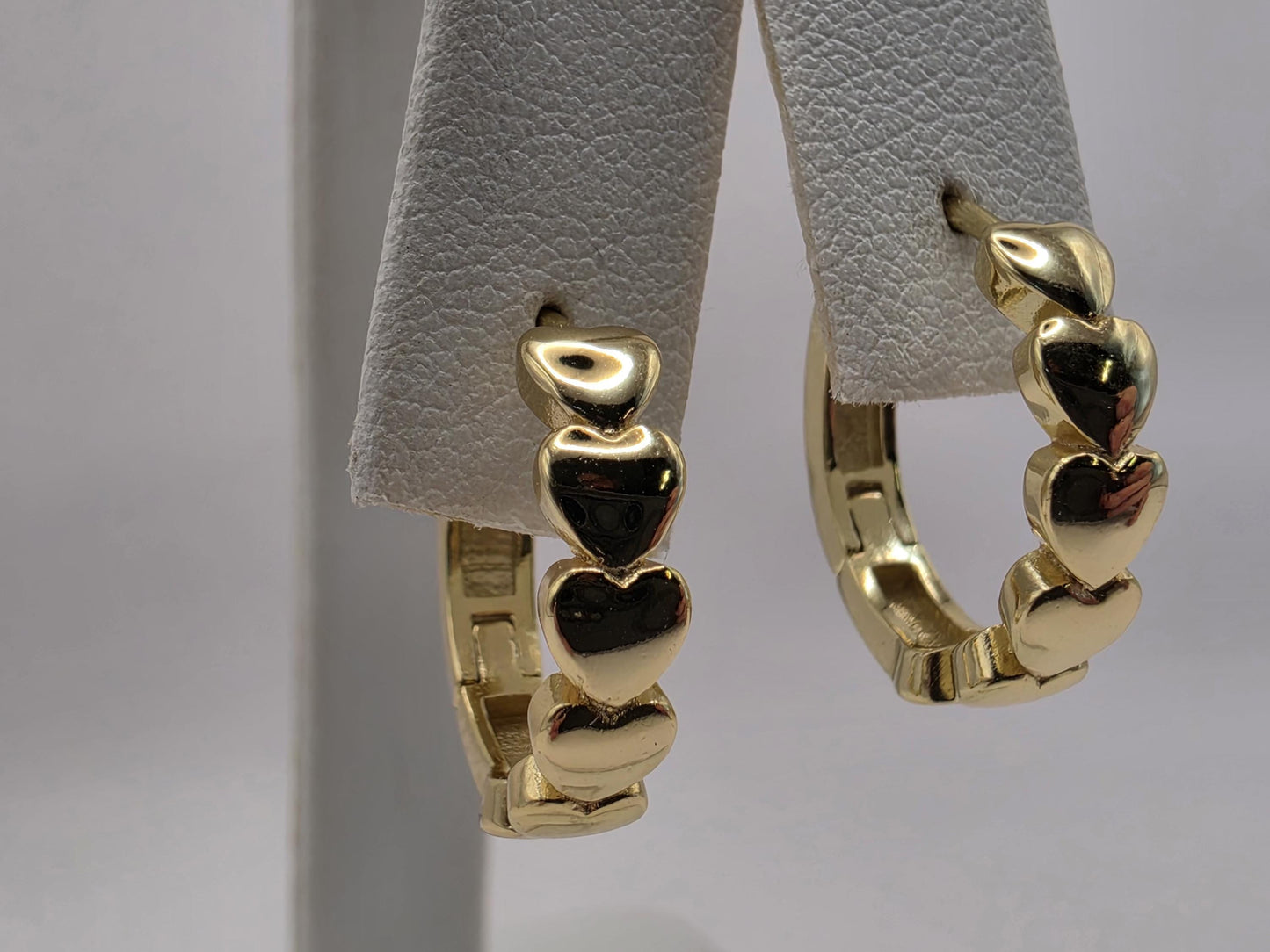Gold Plated Heart Huggie Hoop Earrings | 925 Silver | .75 Inch | Heart Link Hoops | Womens Dainty Gold Huggies