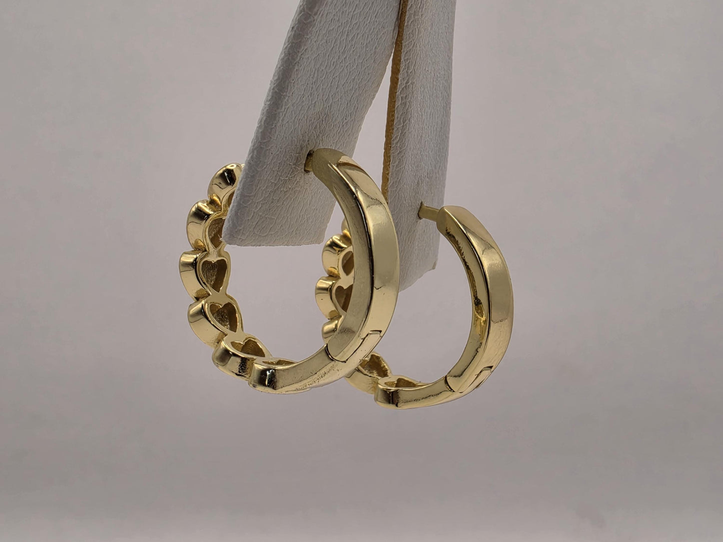 Gold Plated Heart Huggie Hoop Earrings | 925 Silver | .75 Inch | Heart Link Hoops | Womens Dainty Gold Huggies