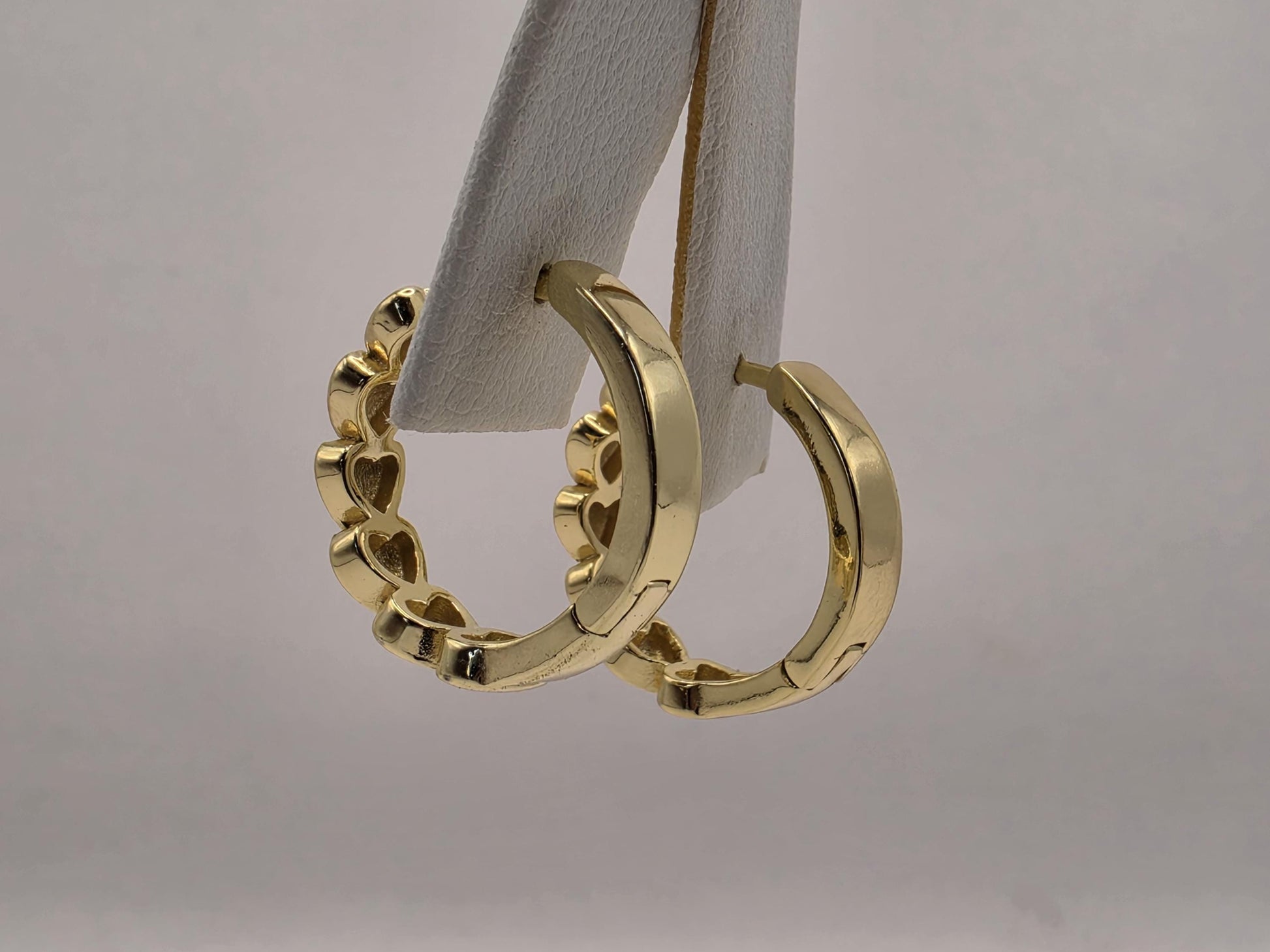 Gold Plated Heart Huggie Hoop Earrings | 925 Silver | .75 Inch | Heart Link Hoops | Womens Dainty Gold Huggies