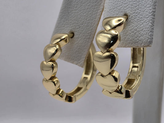 Gold Plated Heart Huggie Hoop Earrings | 925 Silver | .75 Inch | Heart Link Hoops | Womens Dainty Gold Huggies