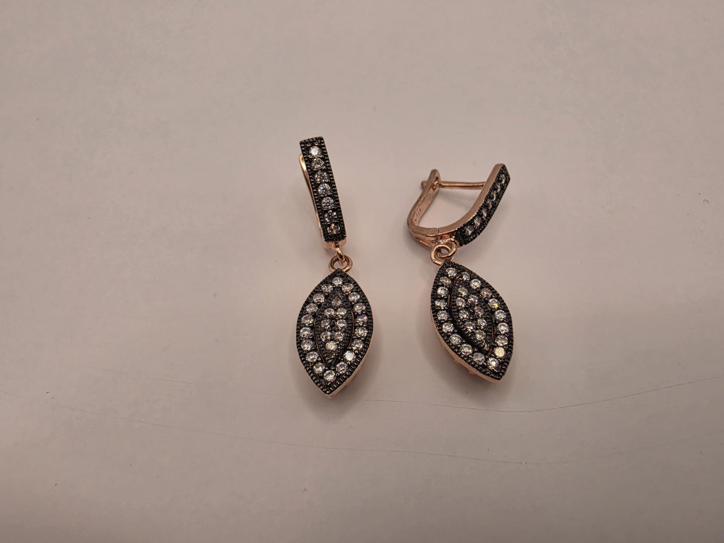 Rose Gold Plated CZ Drop Earrings | 925 Silver | Marquise Dangle | Vintage Antique Style | Womens Sparkle Drop Earrings