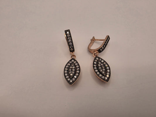 Rose Gold Plated CZ Drop Earrings | 925 Silver | Marquise Dangle | Vintage Antique Style | Womens Sparkle Drop Earrings