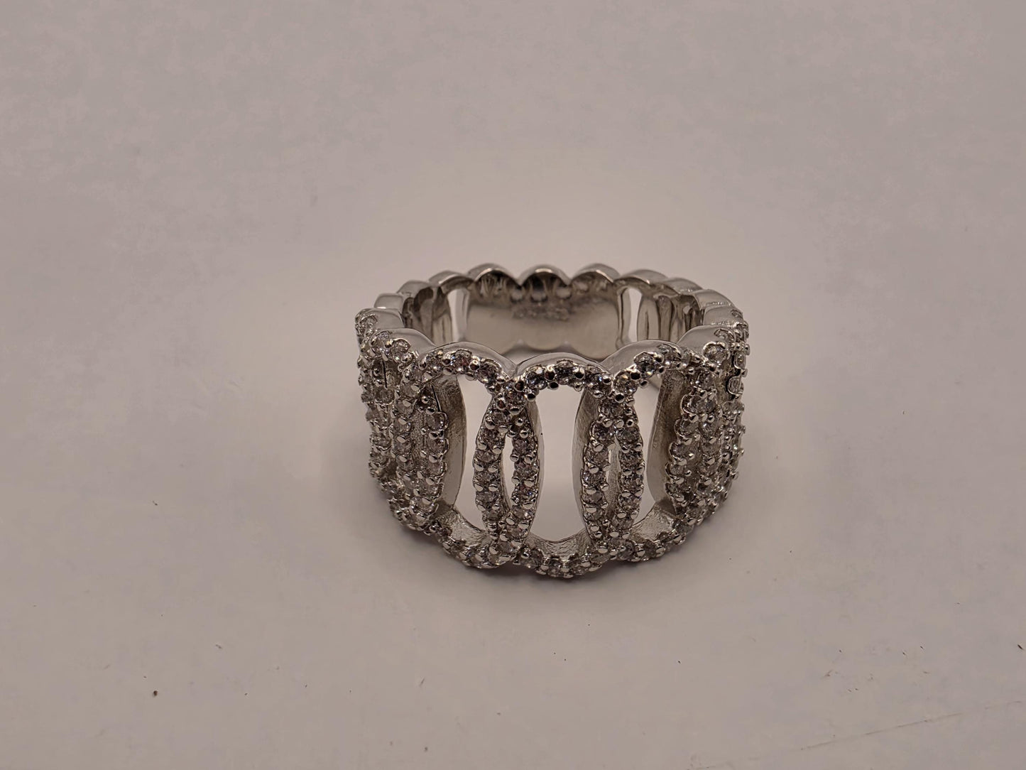 Sterling Silver Pave CZ Ring | 925 Silver | Chain Link Band | Size 6 | Cubic Zirconia | Womens Statement Link Ring
