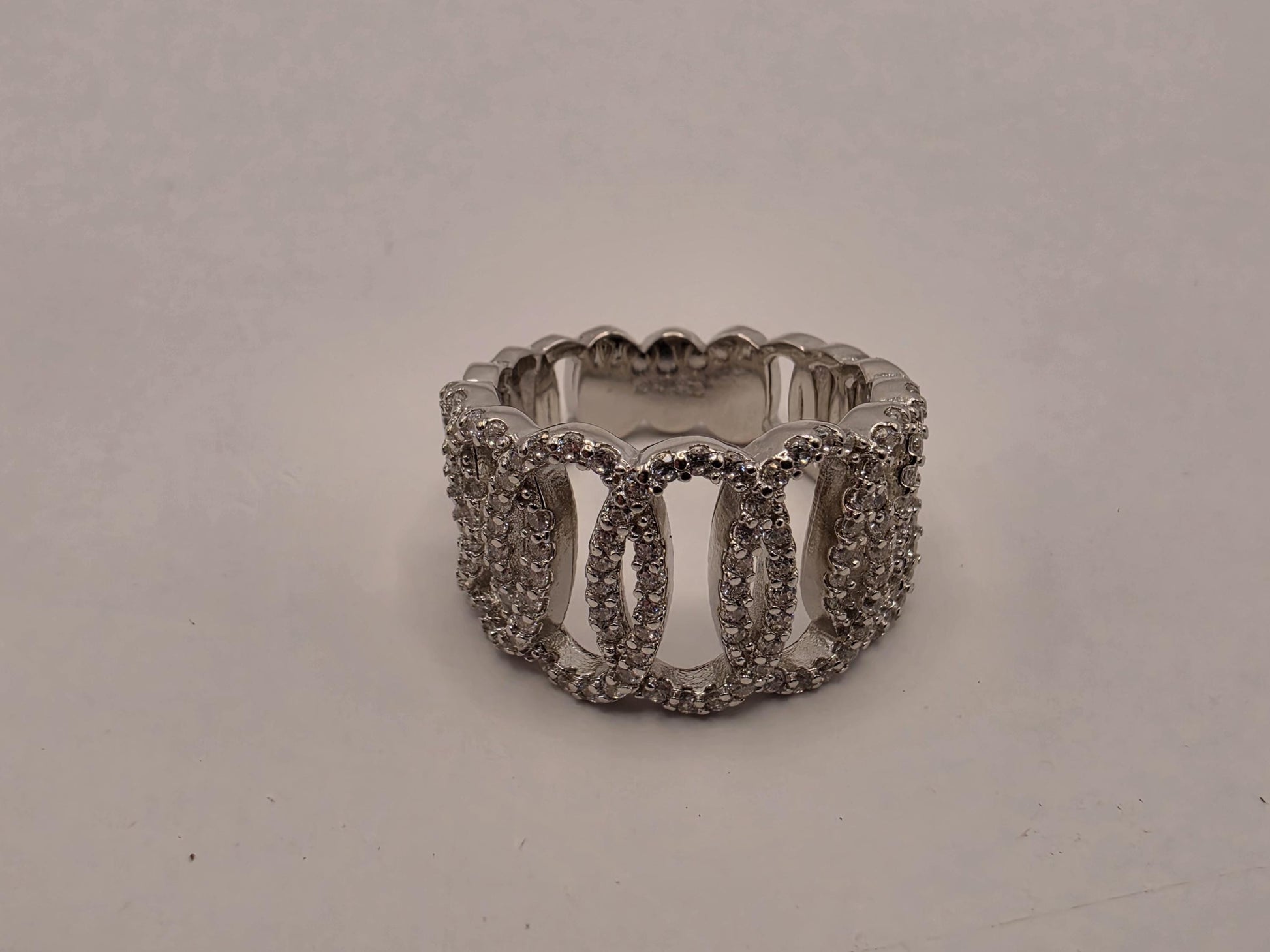 Sterling Silver Pave CZ Ring | 925 Silver | Chain Link Band | Size 6 | Cubic Zirconia | Womens Statement Link Ring