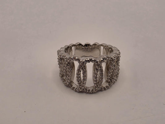 Sterling Silver Pave CZ Ring | 925 Silver | Chain Link Band | Size 6 | Cubic Zirconia | Womens Statement Link Ring