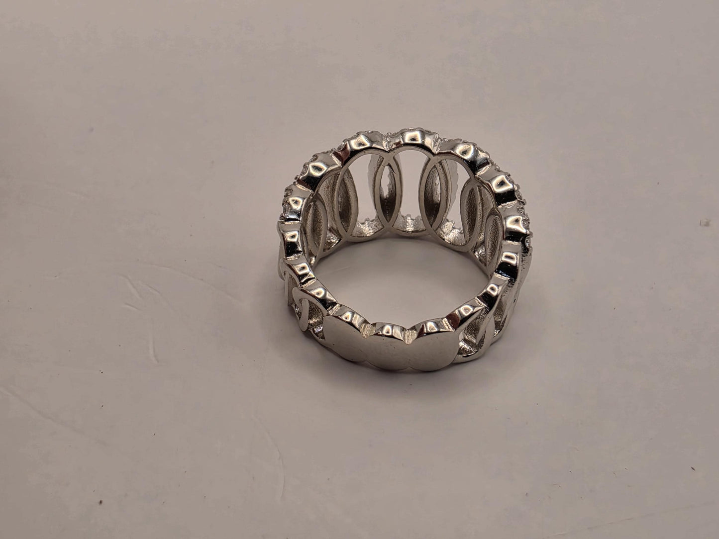 Sterling Silver Pave CZ Ring | 925 Silver | Chain Link Band | Size 6 | Cubic Zirconia | Womens Statement Link Ring