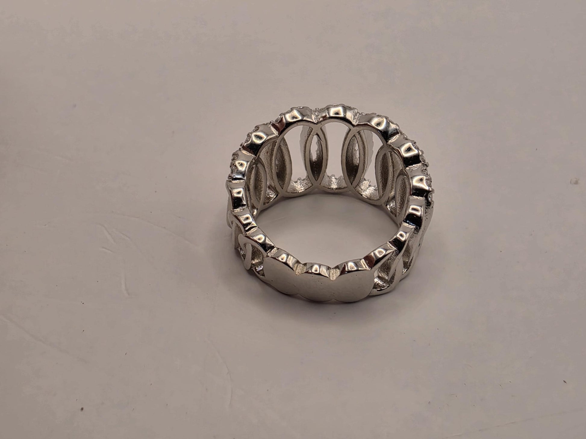 Sterling Silver Pave CZ Ring | 925 Silver | Chain Link Band | Size 6 | Cubic Zirconia | Womens Statement Link Ring
