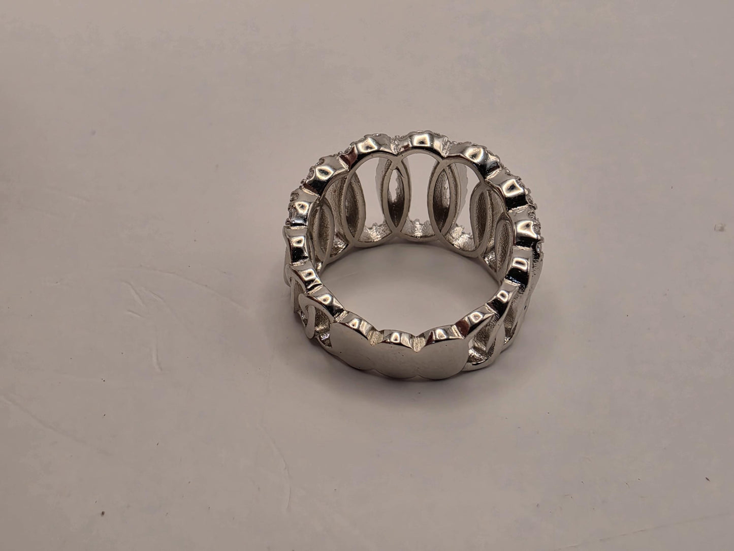 Sterling Silver Pave CZ Ring | 925 Silver | Chain Link Band | Size 6 | Cubic Zirconia | Womens Statement Link Ring