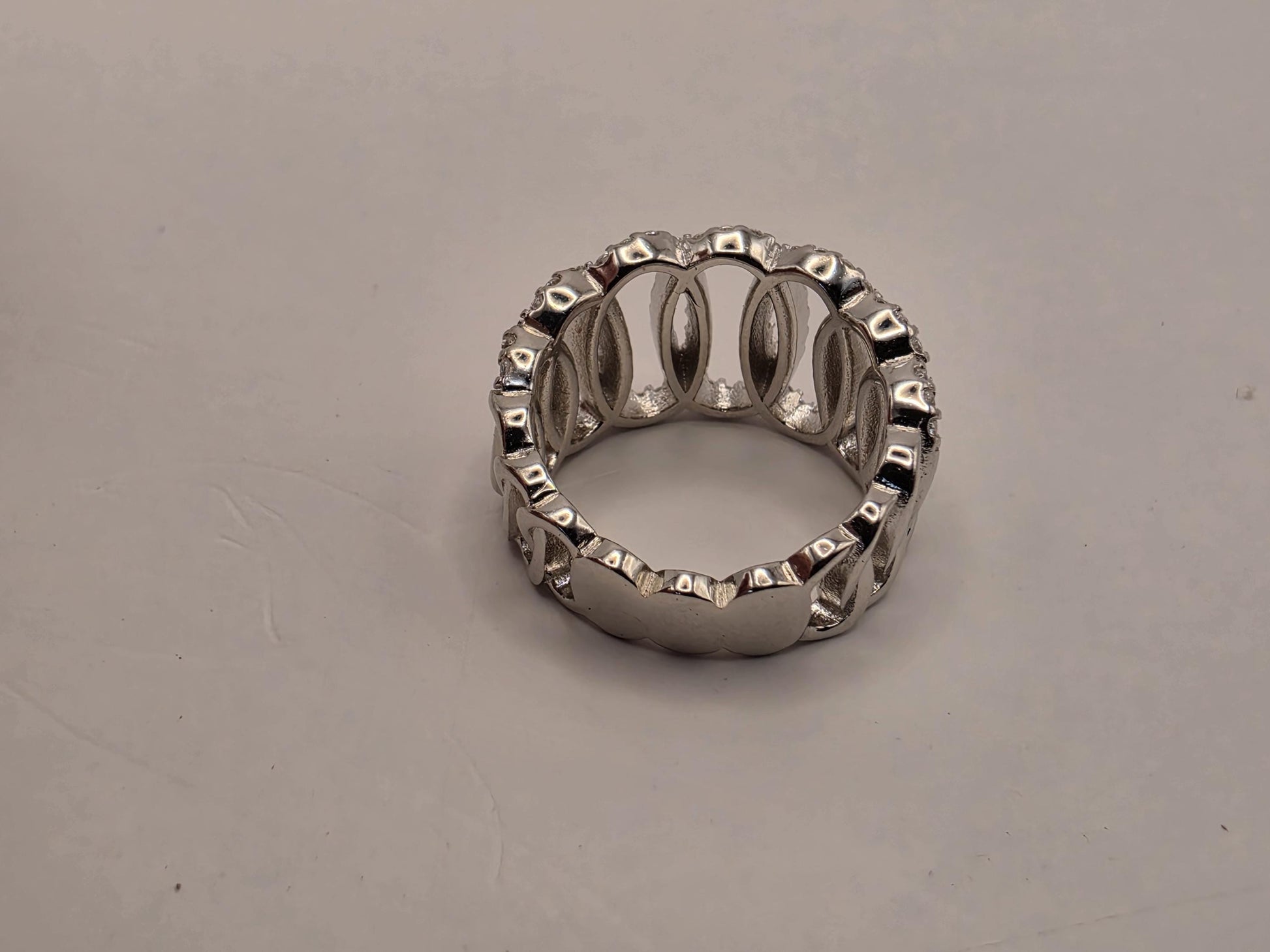 Sterling Silver Pave CZ Ring | 925 Silver | Chain Link Band | Size 6 | Cubic Zirconia | Womens Statement Link Ring