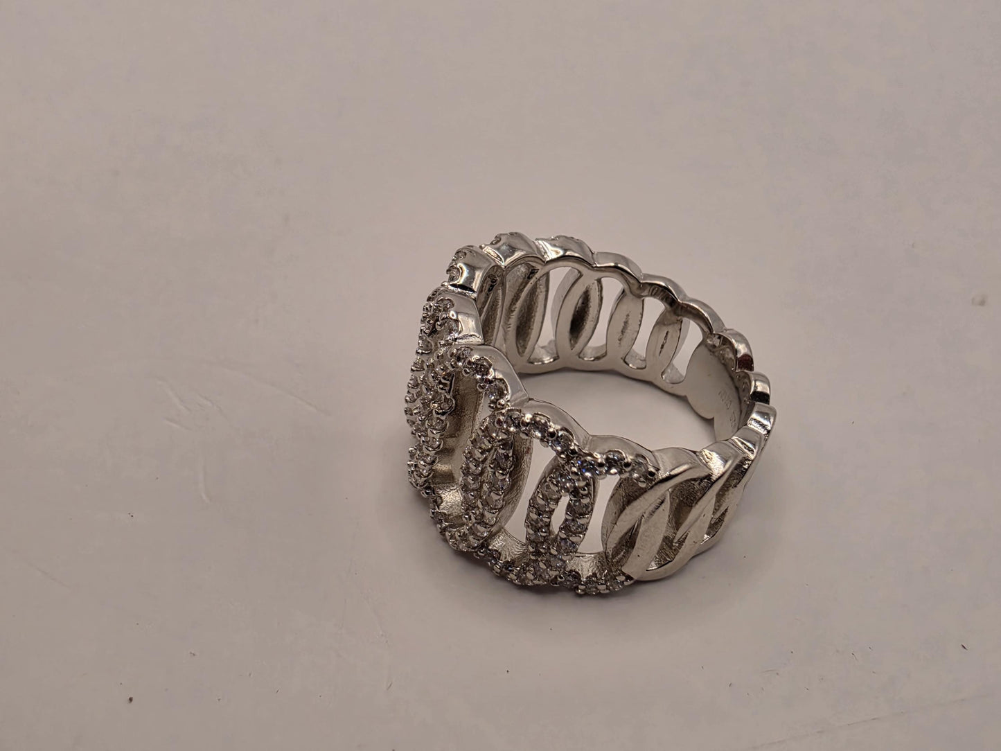 Sterling Silver Pave CZ Ring | 925 Silver | Chain Link Band | Size 6 | Cubic Zirconia | Womens Statement Link Ring