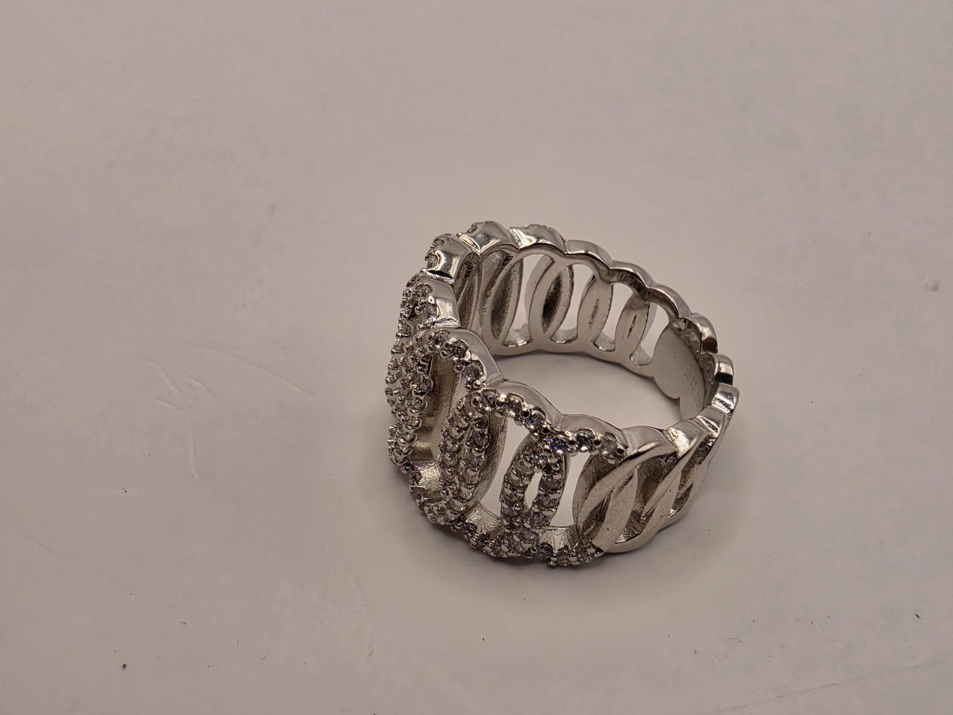 Sterling Silver Pave CZ Ring | 925 Silver | Chain Link Band | Size 6 | Cubic Zirconia | Womens Statement Link Ring