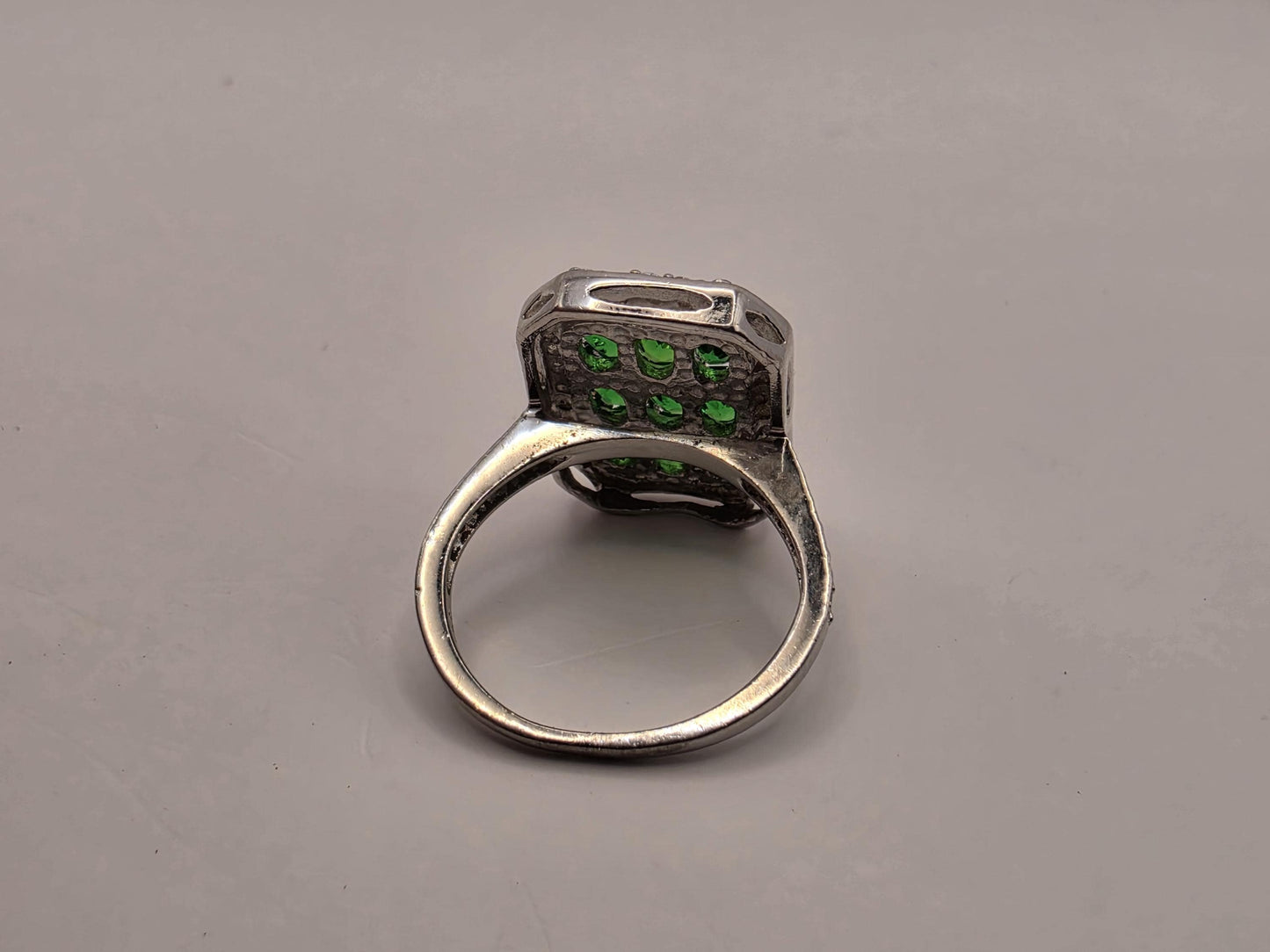 Sterling Silver Green CZ Ring | 925 Silver | Halo Cluster | Size 6.5 | Emerald Green Stones | Womens Statement Ring