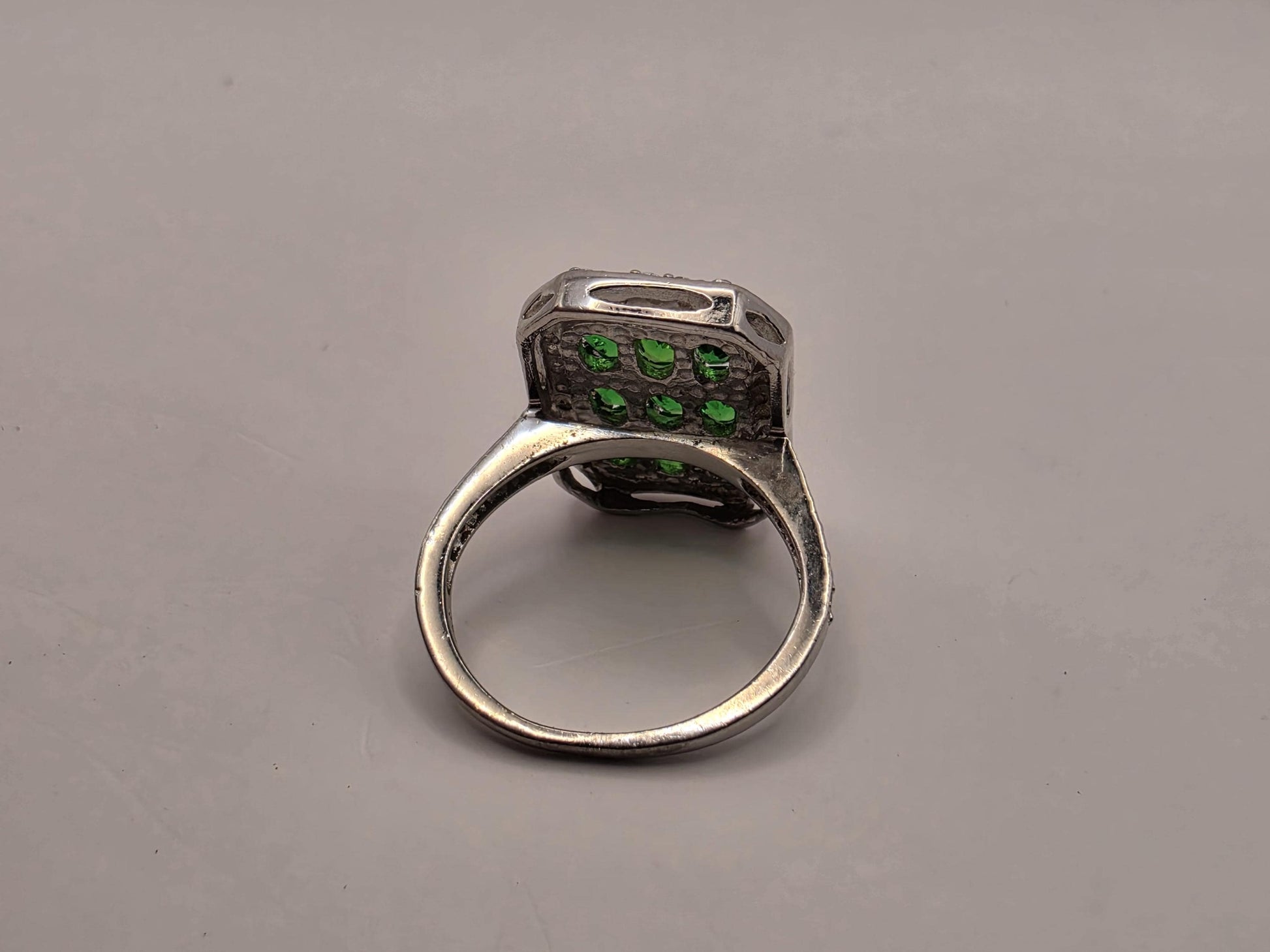 Sterling Silver Green CZ Ring | 925 Silver | Halo Cluster | Size 6.5 | Emerald Green Stones | Womens Statement Ring