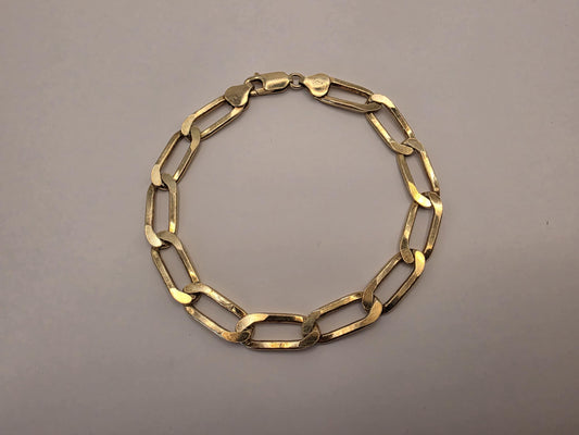 Gold Plated Link Bracelet | 925 Silver | 8 Inch | 7.62mm | Elongated Flat Link | Mens Womens Unisex Gold Bracelet